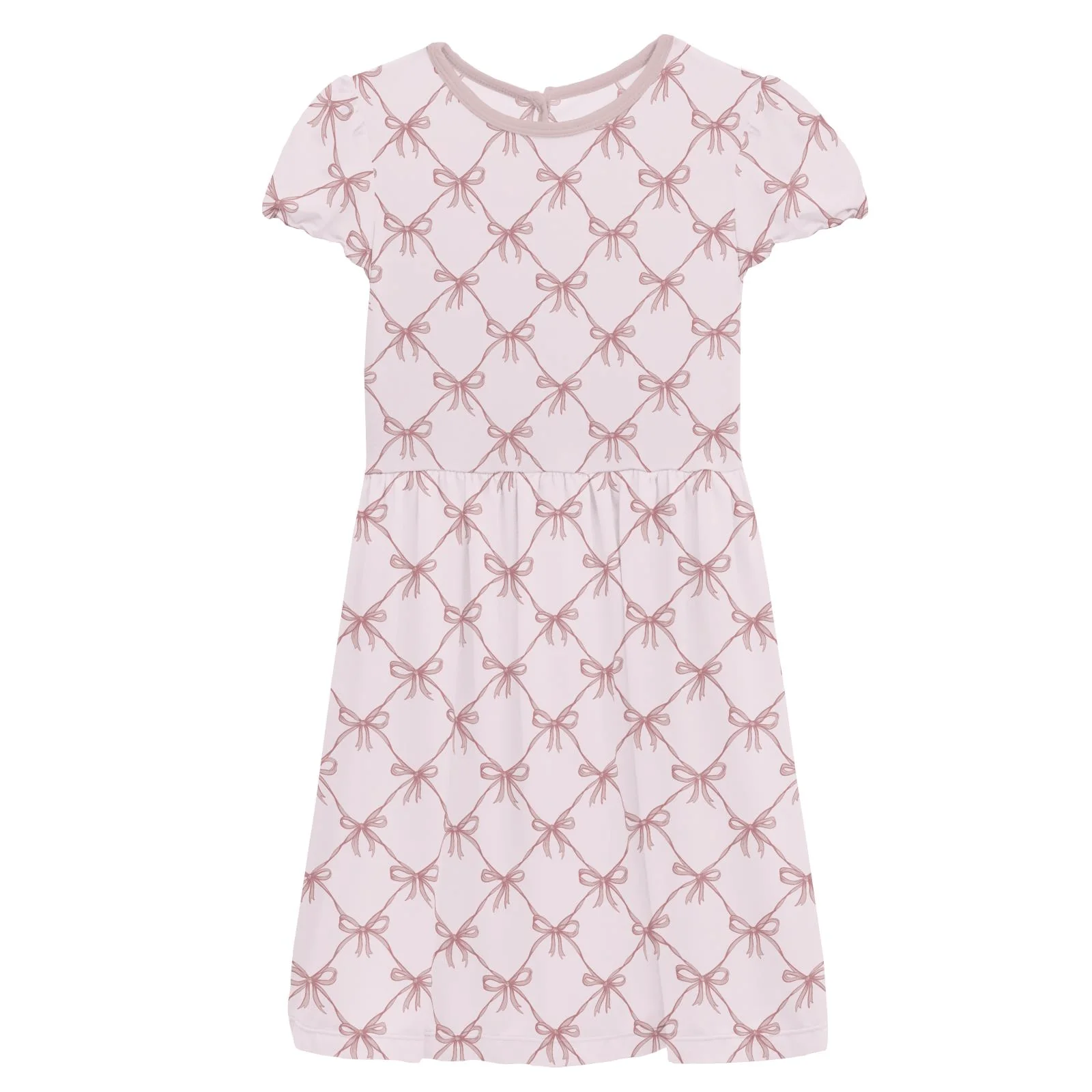 Bamboo Flutter Sleeve Twirl Dress with Pockets - Shrinking Violet Bow Lattice