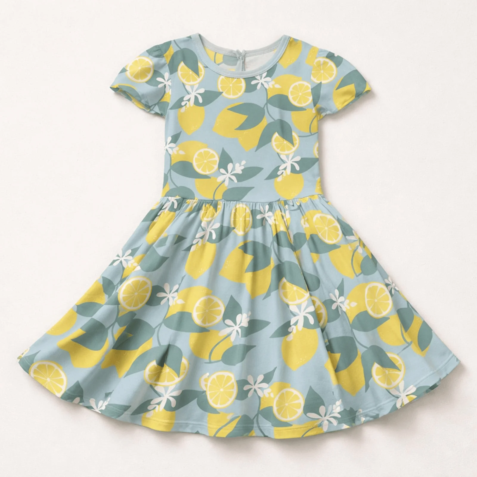 Bamboo Flutter Sleeve Twirl Dress with Pockets - Spring Sky Lemonade - Image 2