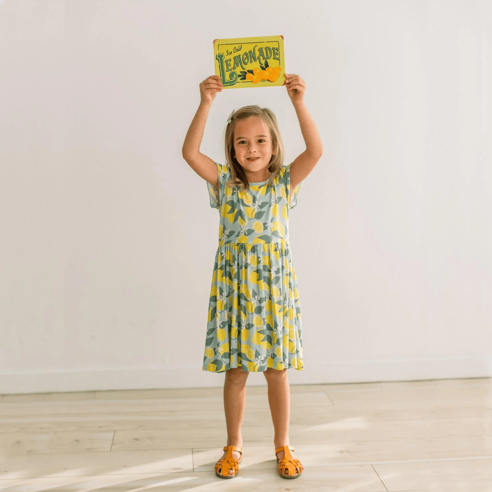 Bamboo Flutter Sleeve Twirl Dress with Pockets - Spring Sky Lemonade - Image 5