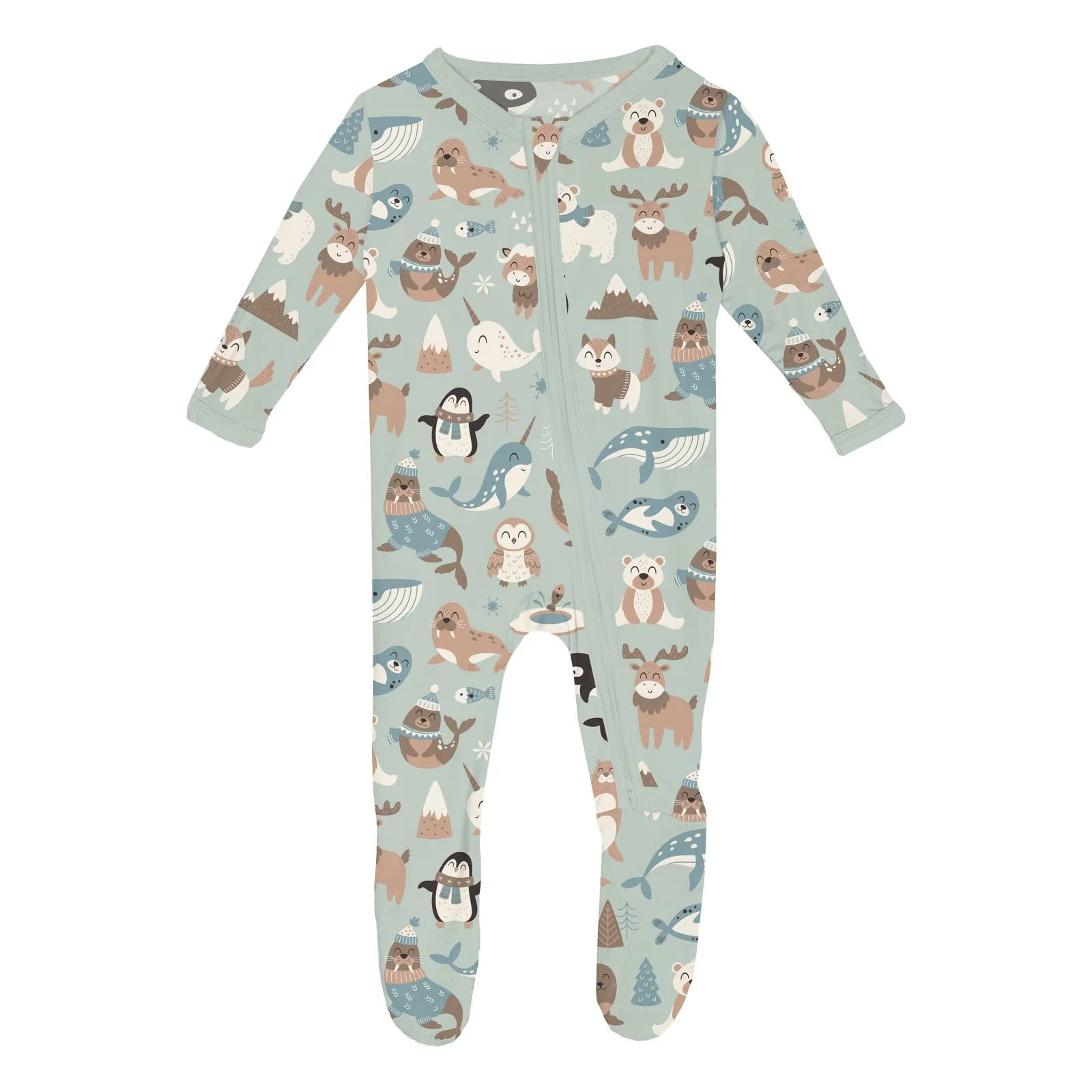Bamboo Footie with 2-Way Zipper - Aloe Arctic Animals - Image 4