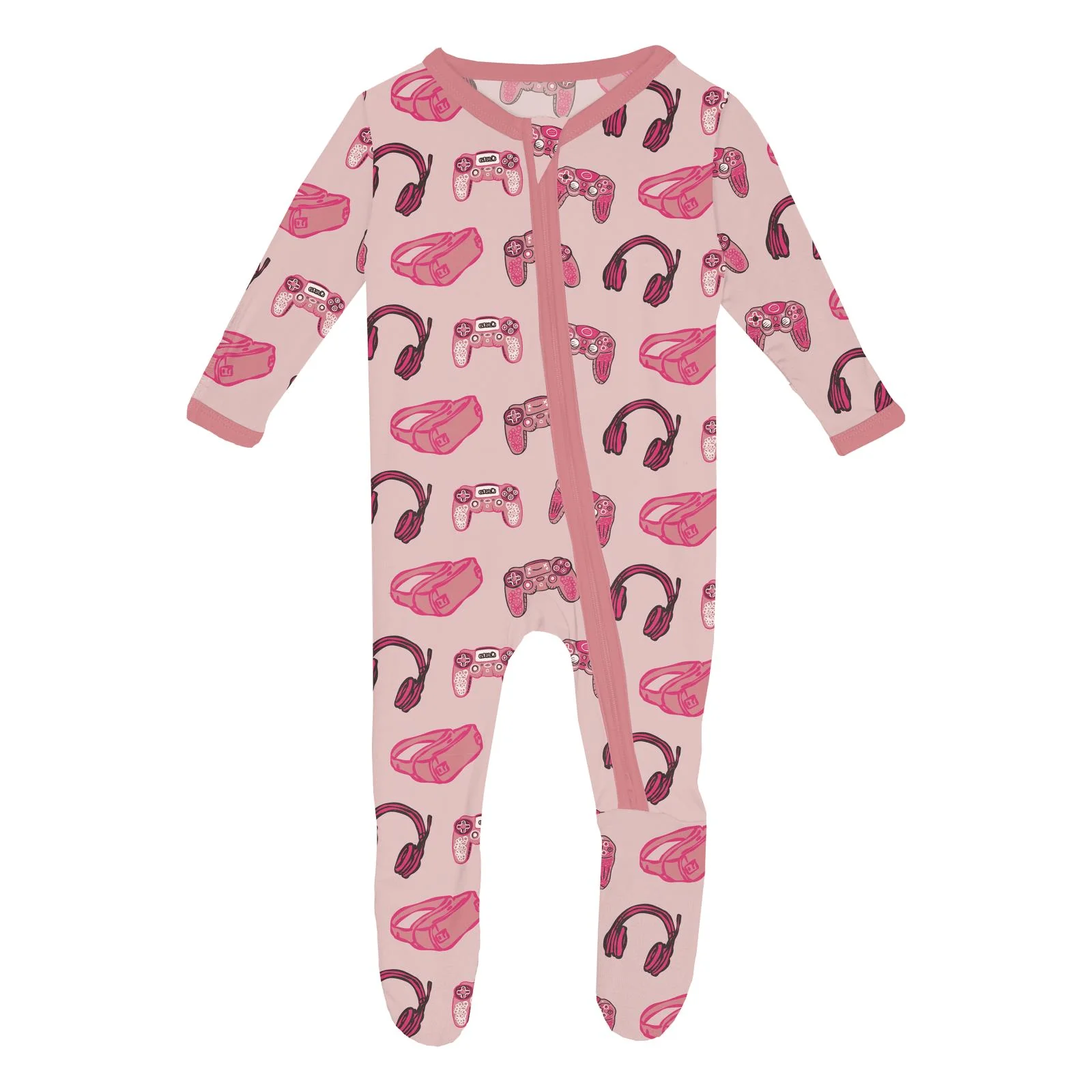 Bamboo Footie with 2-Way Zipper - Baby Rose Gamer - Image 3