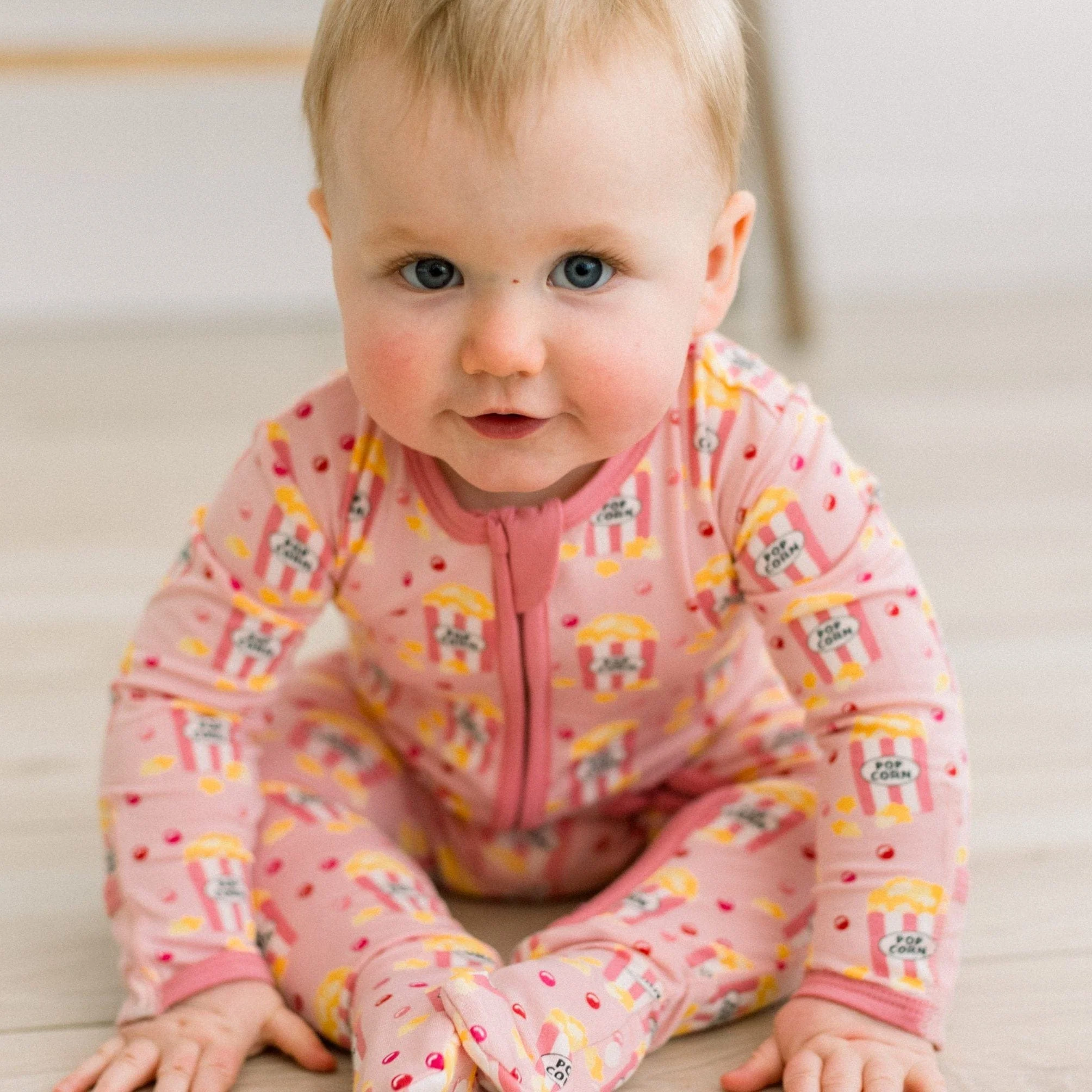Bamboo Footie with 2-Way Zipper - Baby Rose Movie Night - Image 2