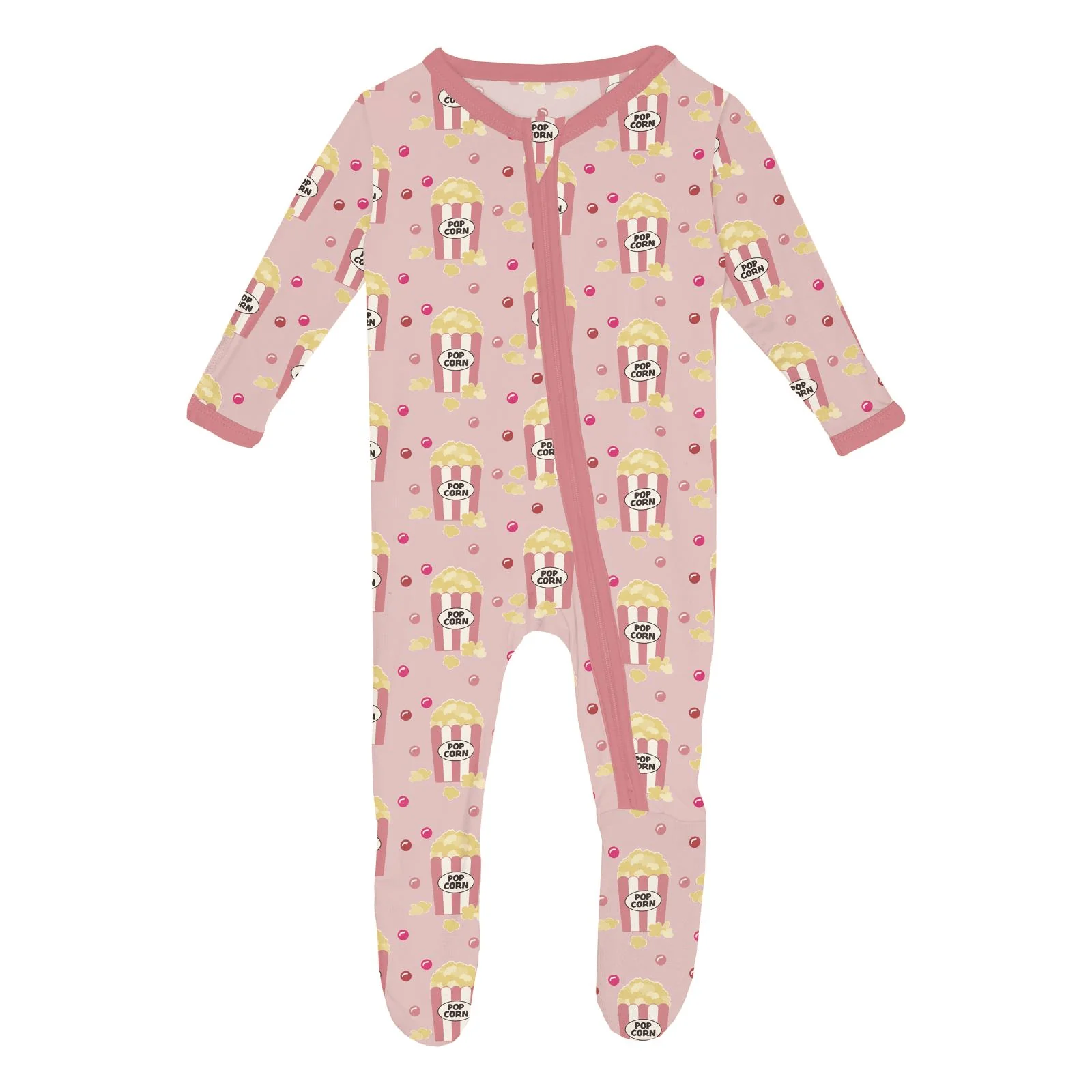 Bamboo Footie with 2-Way Zipper - Baby Rose Movie Night - Image 3