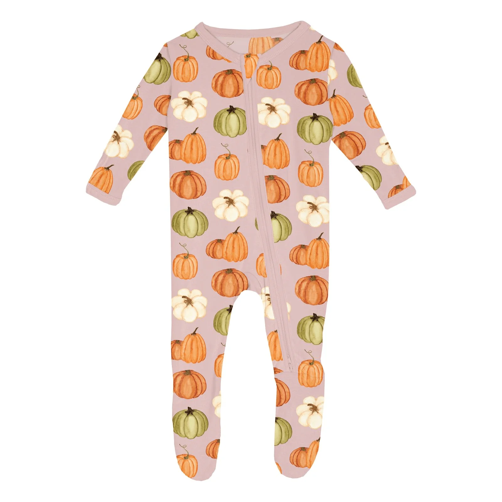 Bamboo Footie with 2-Way Zipper - Baby Rose Pumpkin Patch - Image 2