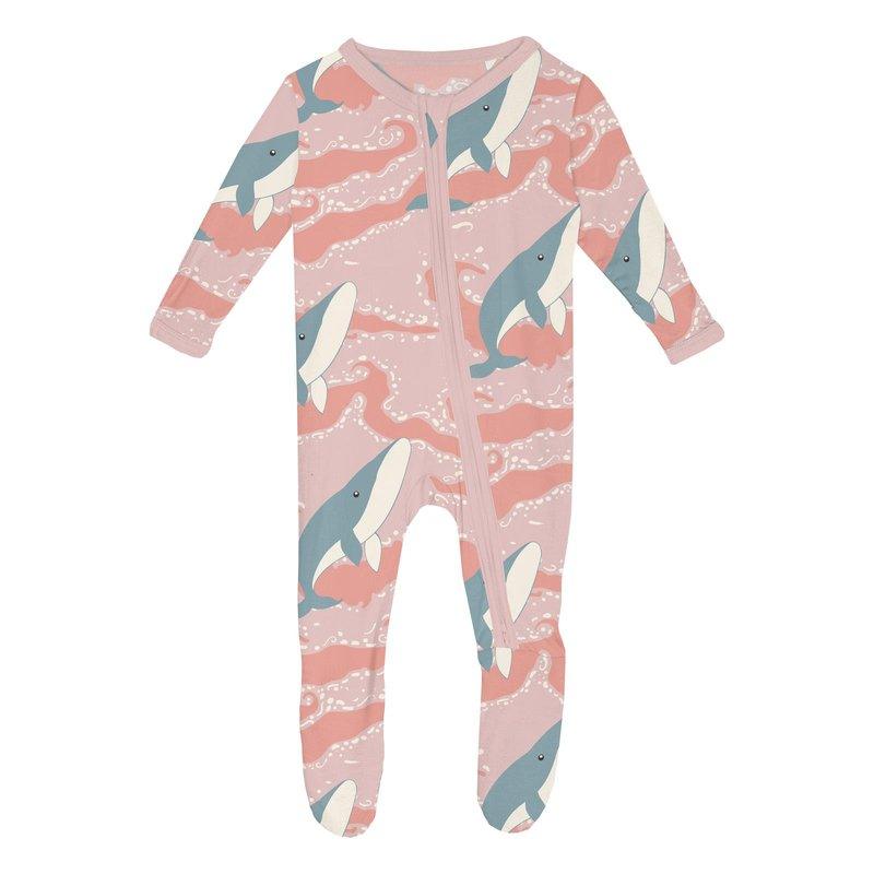 Bamboo Footie with 2-Way Zipper - Baby Rose Splashing Whales