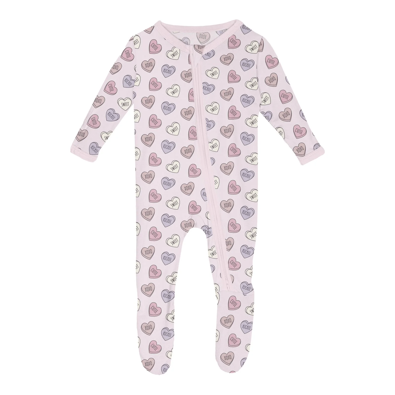Bamboo Footie with 2-Way Zipper - Candy Hearts - Image 2