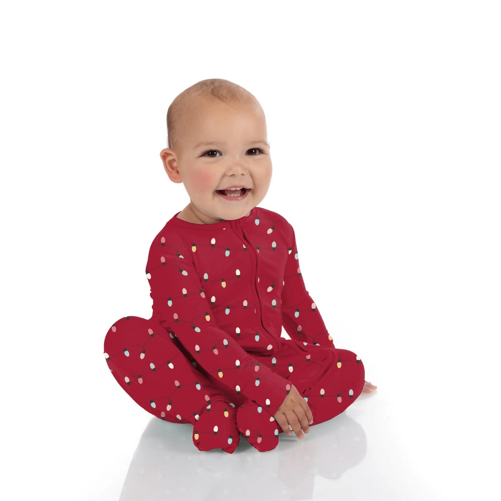 Bamboo Footie with 2-Way Zipper - Crimson Holiday Lights - Image 2