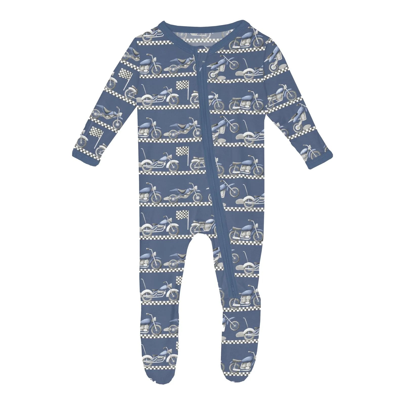Bamboo Footie with 2-Way Zipper - Denim Motorcycles - Image 2