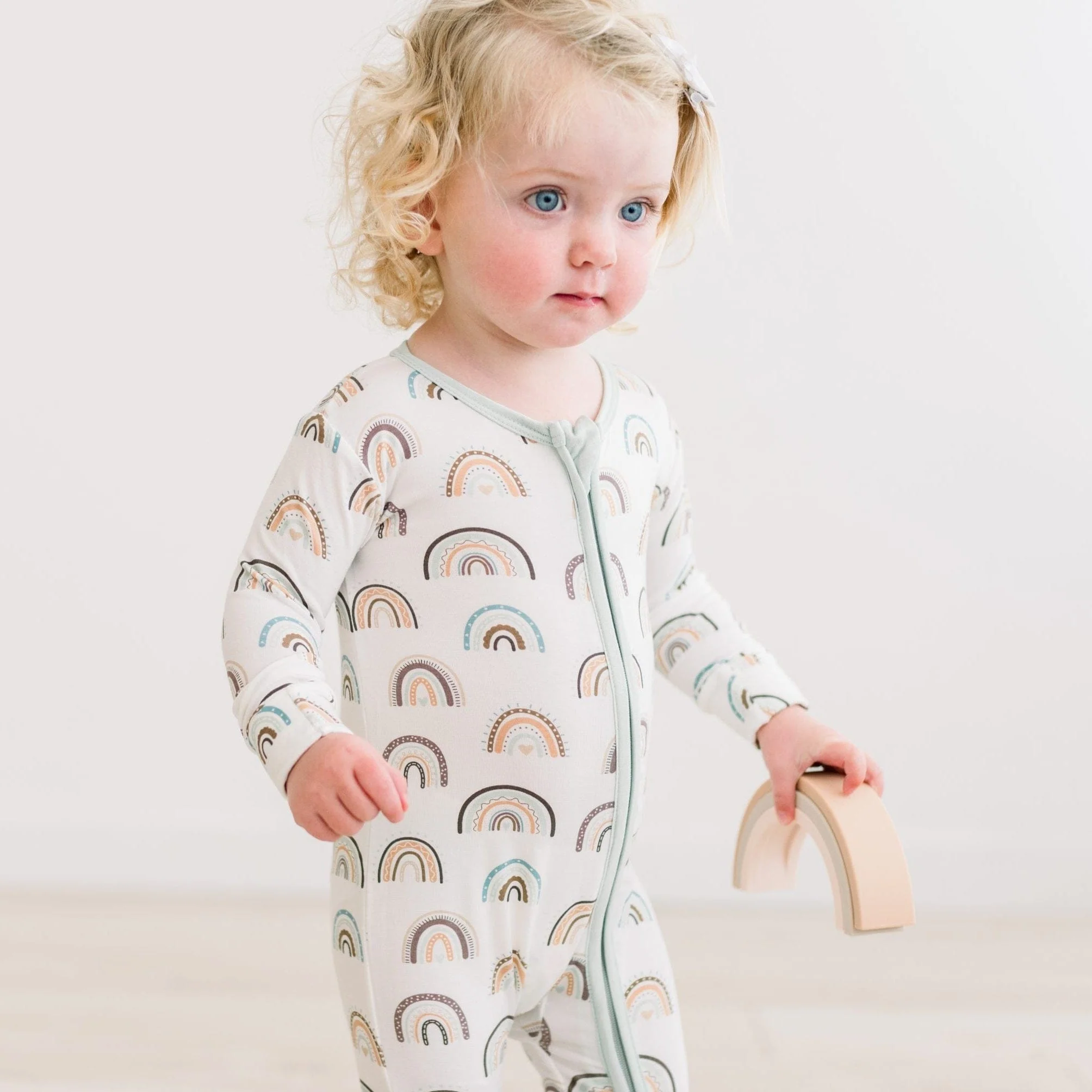 Bamboo Footie with 2-Way Zipper - Earthy Rainbows - Image 2
