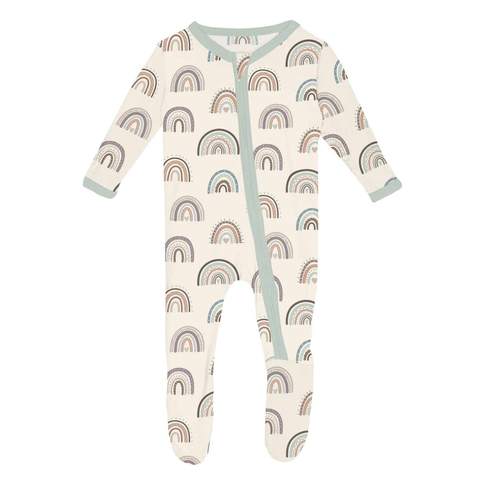 Bamboo Footie with 2-Way Zipper - Earthy Rainbows - Image 3