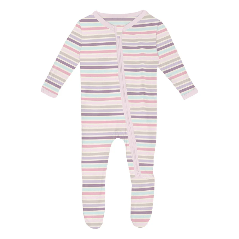 Bamboo Footie with 2-Way Zipper - Ice Cream Stripe