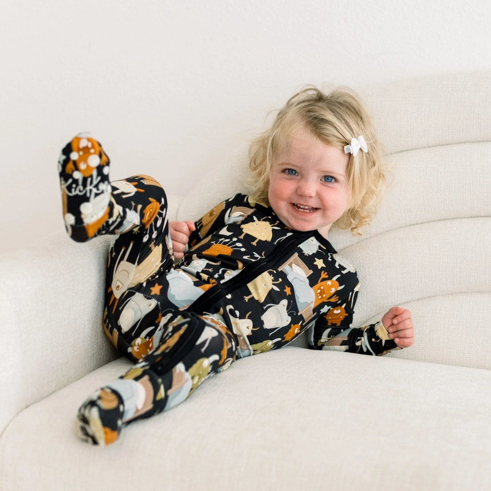 Bamboo Footie with 2-Way Zipper - Midnight Monsters Under the Bed - Image 2