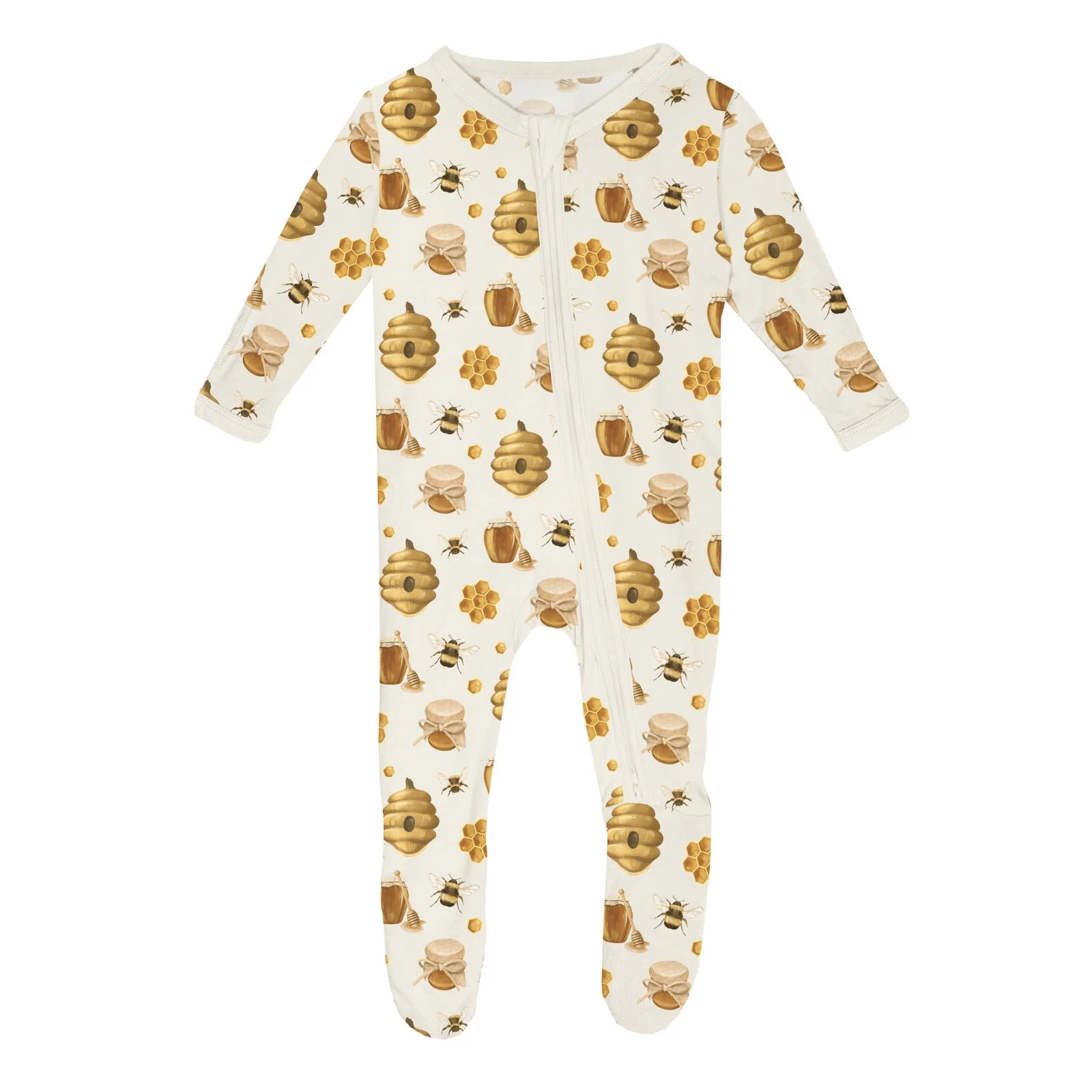 Bamboo Footie with 2-Way Zipper - Natural Bees & Honey - Image 2