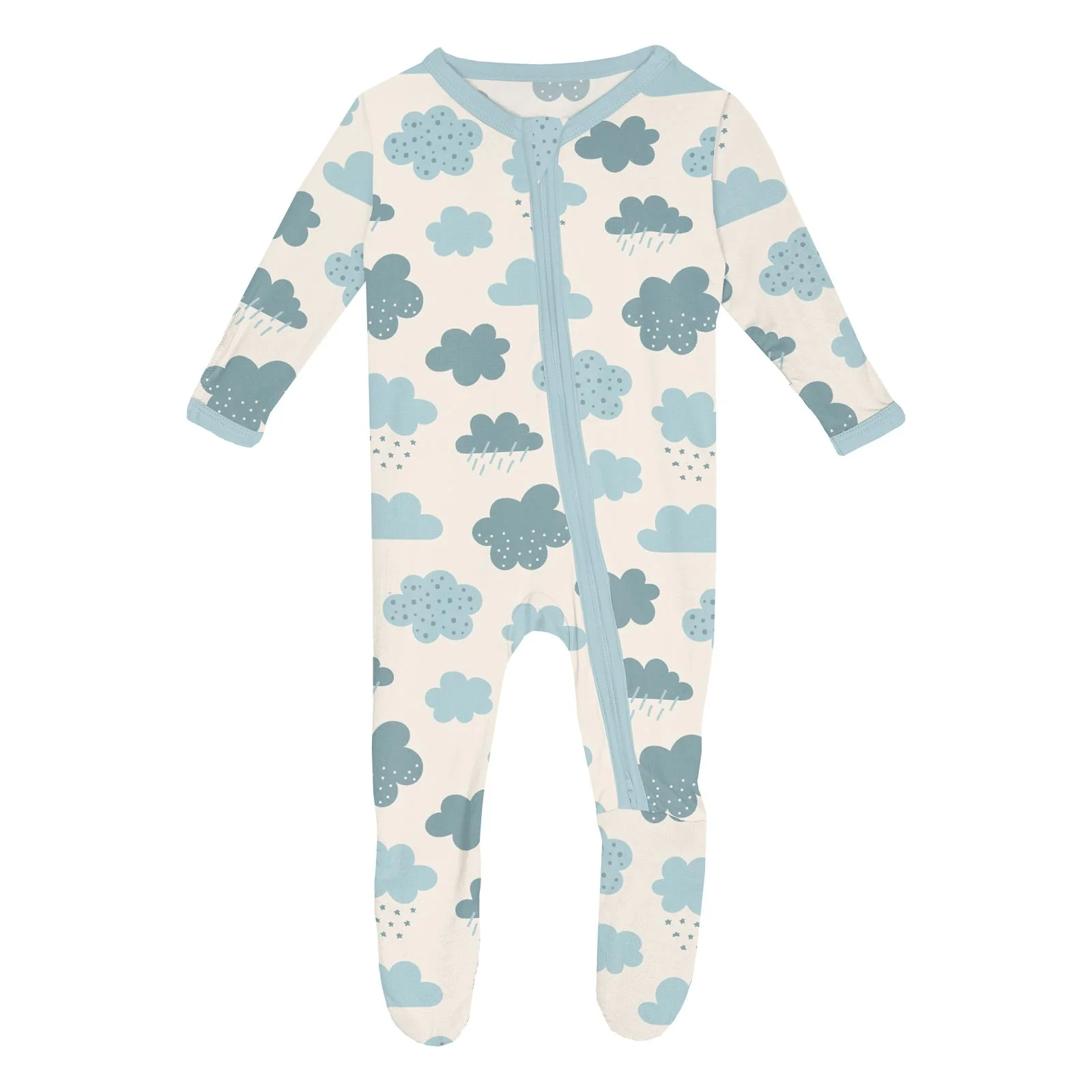 Bamboo Footie with 2-Way Zipper - Natural Cloudy Sky - Image 2