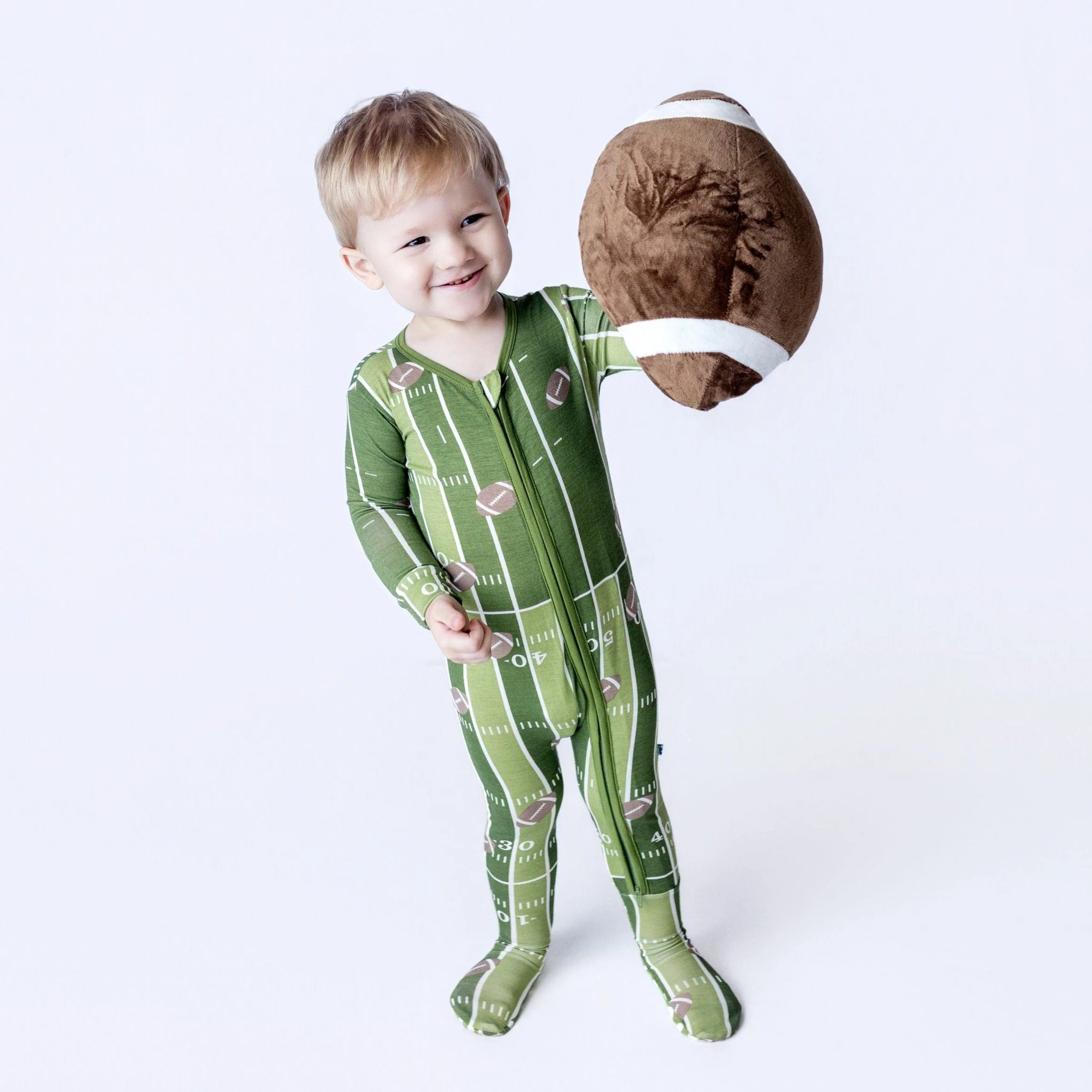 Bamboo Footie with 2-Way Zipper - Pesto Football - Image 2