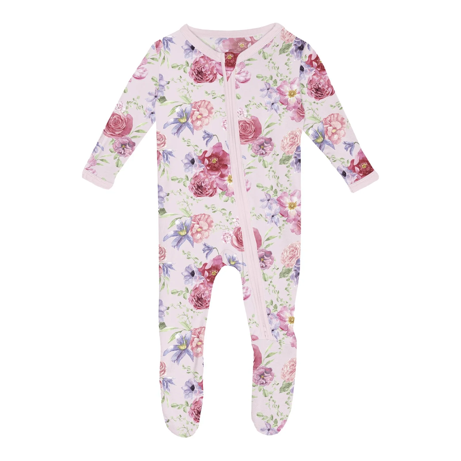 Bamboo Footie with 2-Way Zipper - Shrinking Violet Dreamy Floral