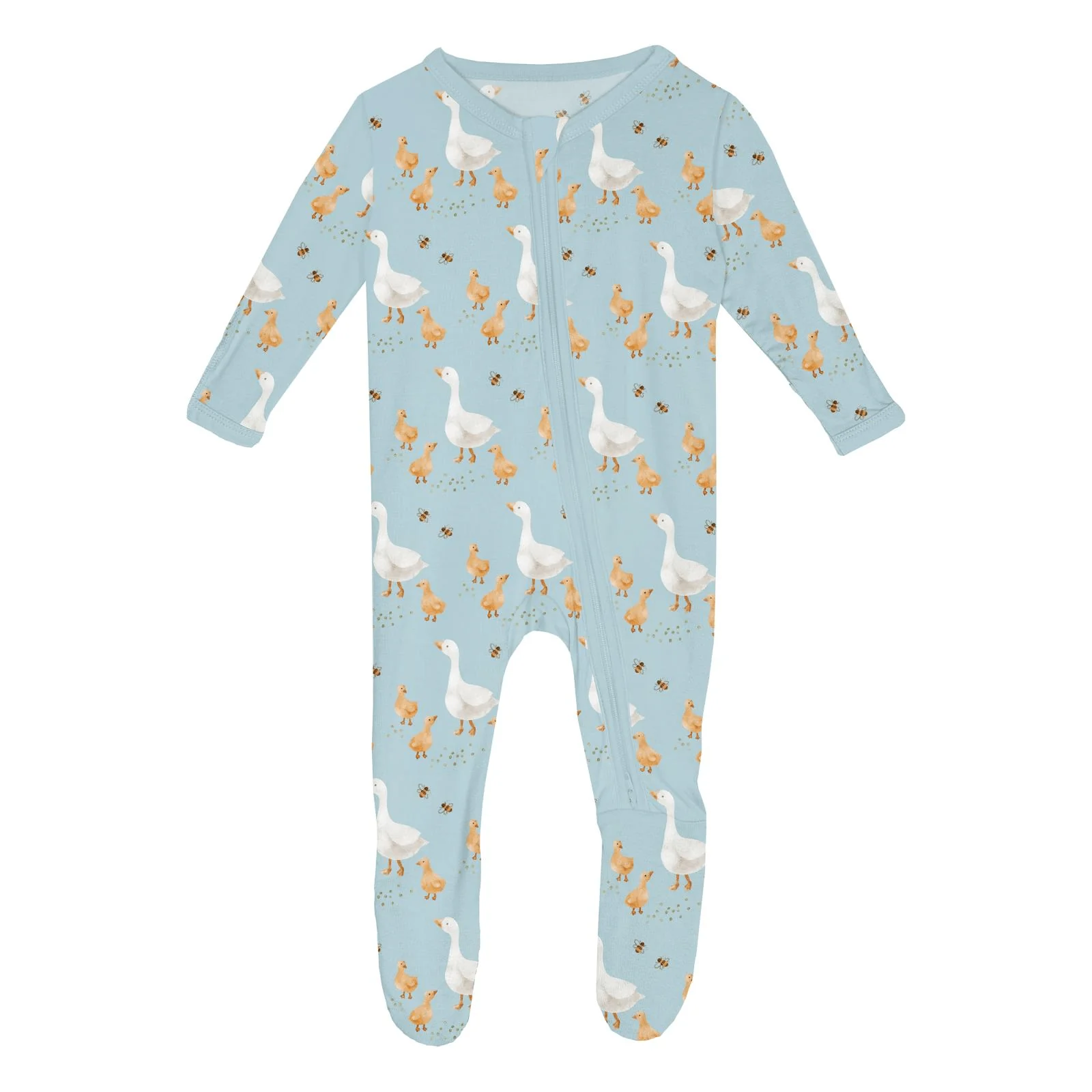 Bamboo Footie with 2-Way Zipper - Spring Sky Feeding Ducks - Image 2