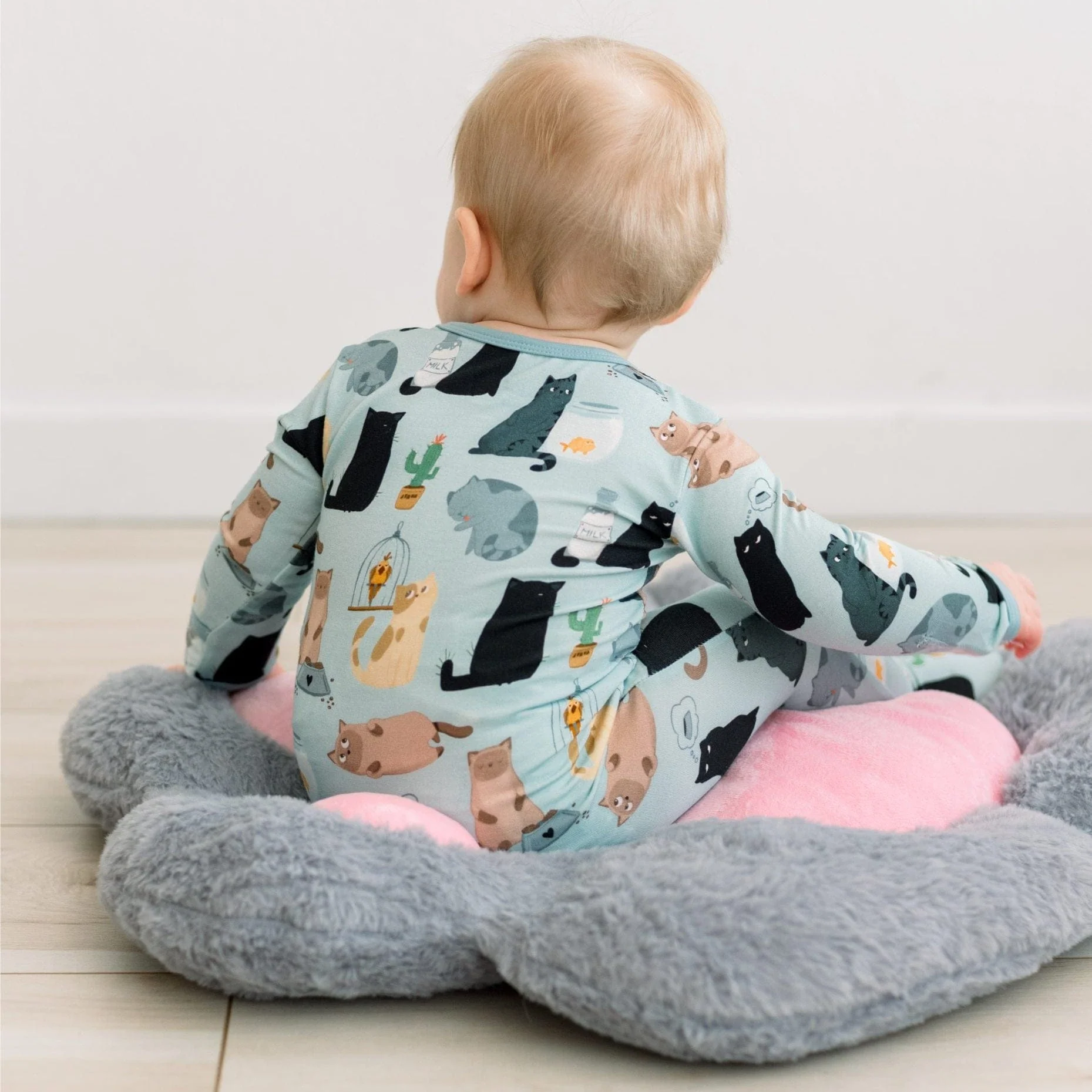 Bamboo Footie with 2-Way Zipper - Spring Sky House Cats - Image 2