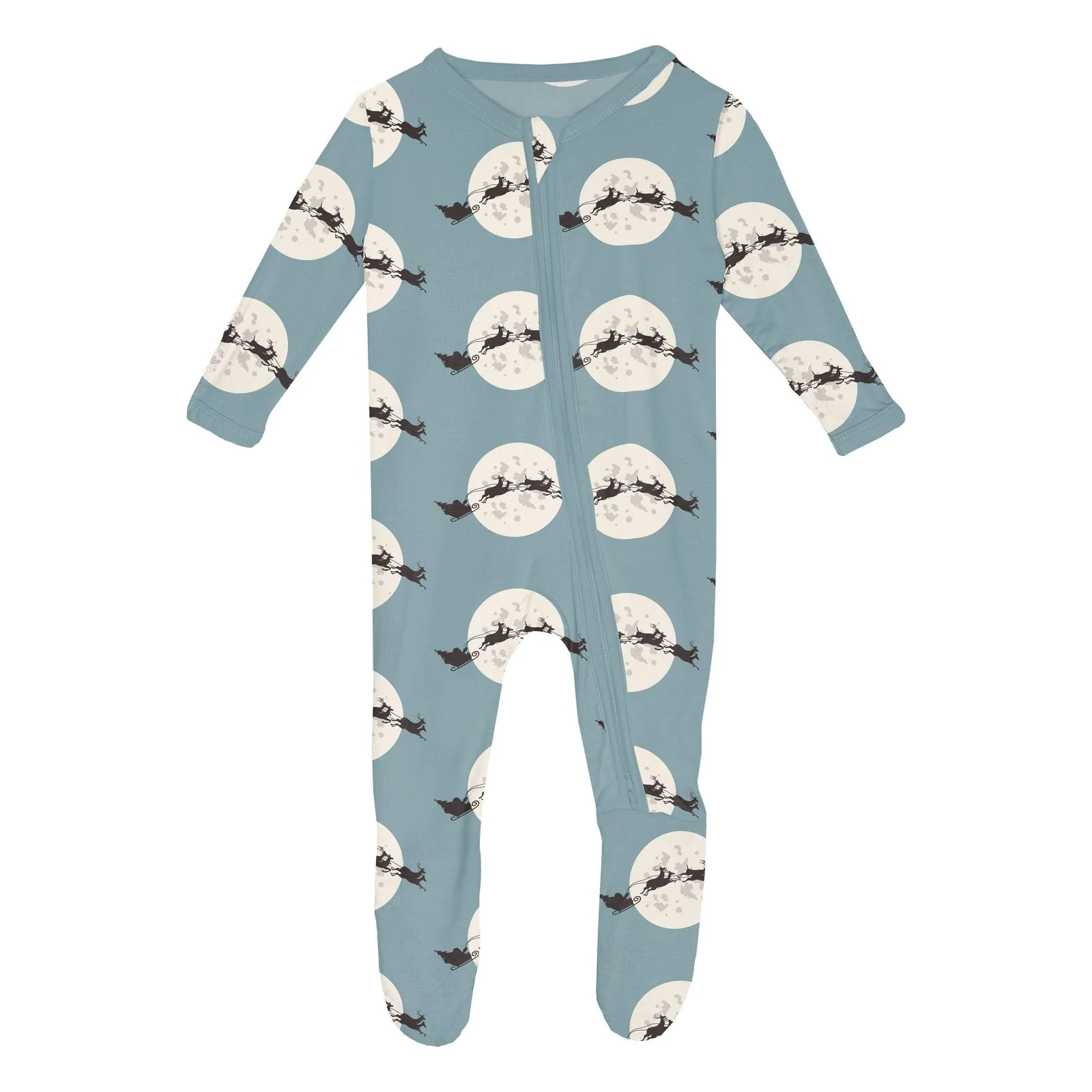 Bamboo Footie with 2-Way Zipper - Stormy Sea Santa's Sleigh - Image 6