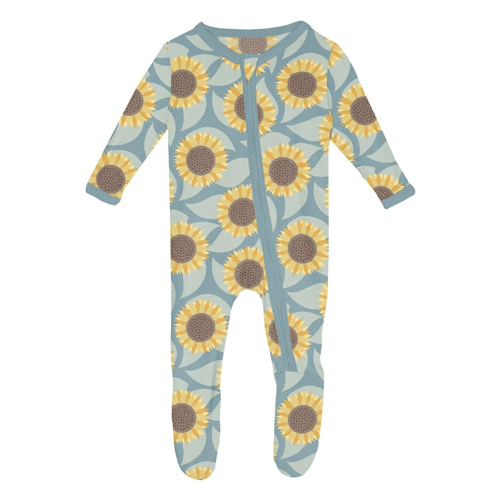 Bamboo Footie with 2-Way Zipper - Stormy Sea Sunflower - Image 2