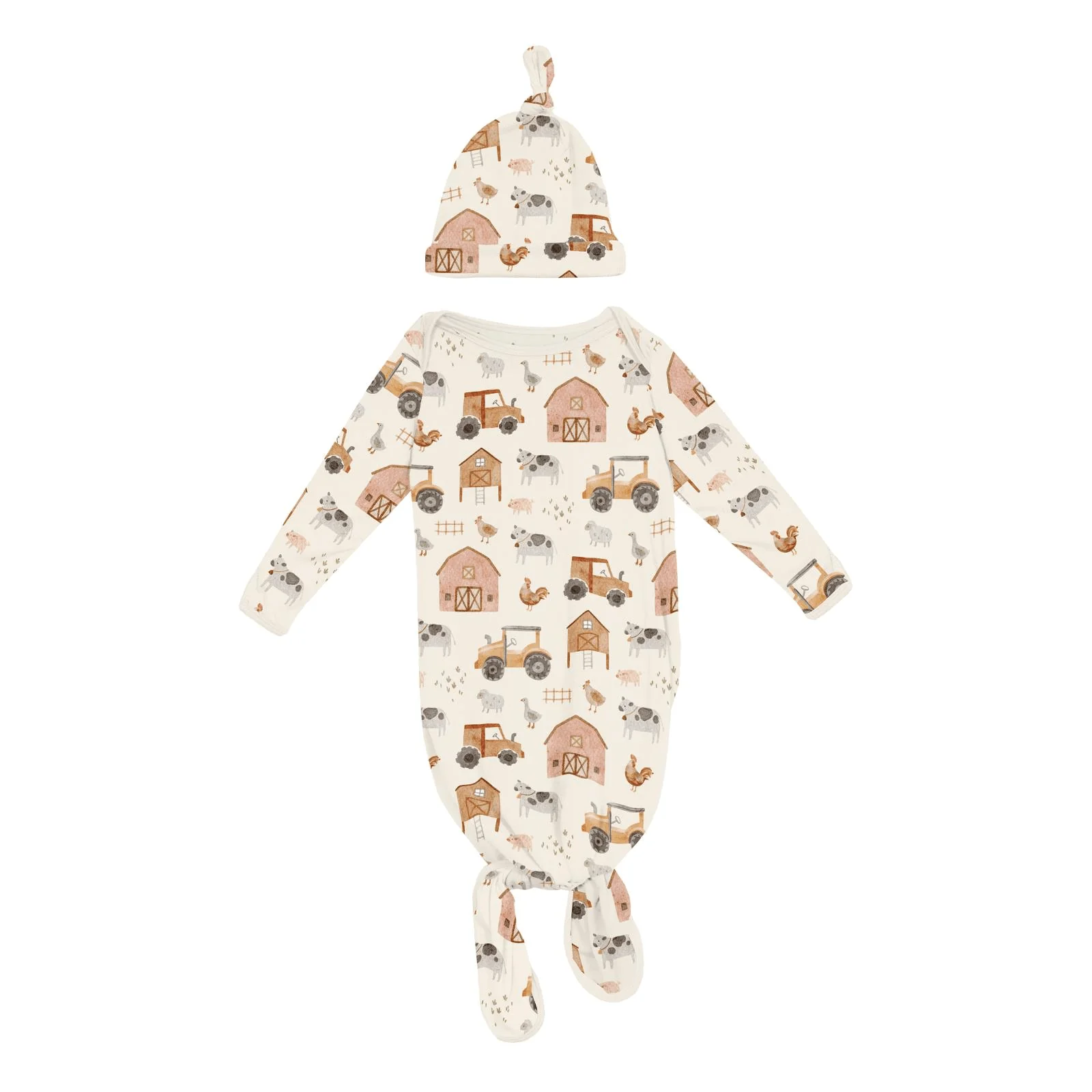 Bamboo Knotted Layette Gown & Hat Set - Natural Farm Life