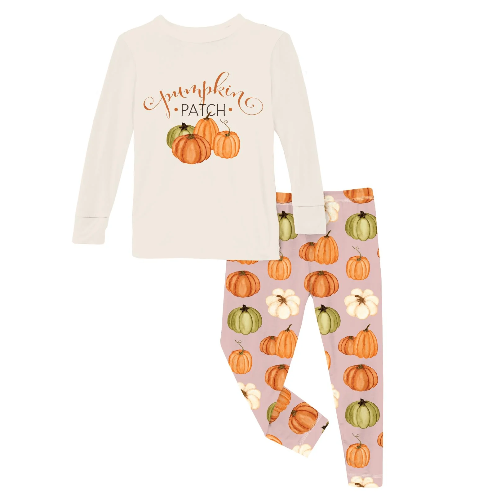 Bamboo Long Sleeve Graphic Tee Pajama Set - Baby Rose Pumpkin Patch