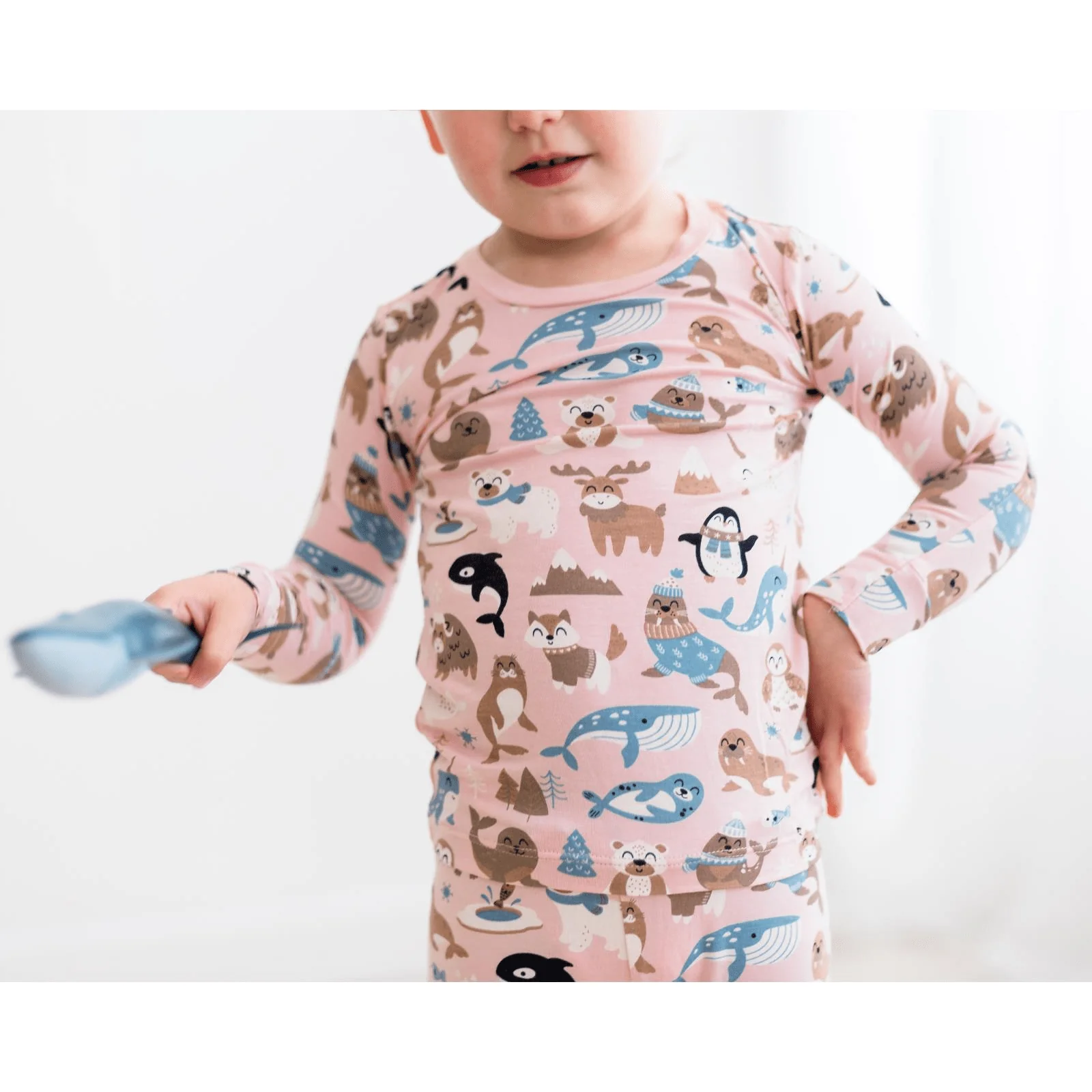Bamboo Long Sleeve Pajama Set - Baby Rose Arctic Animals - Image 2