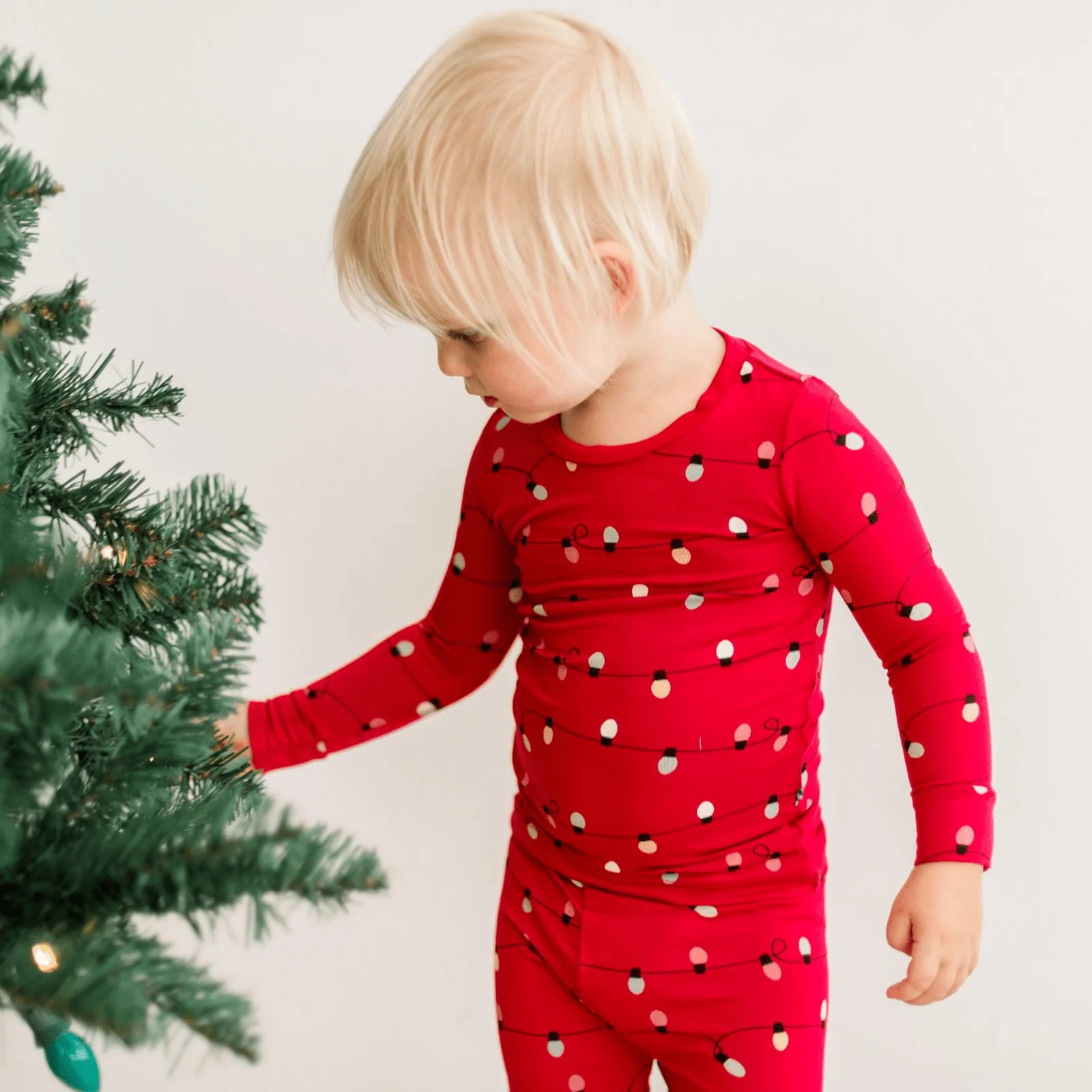 Bamboo Long Sleeve Pajama Set - Crimson Holiday Lights - Image 2