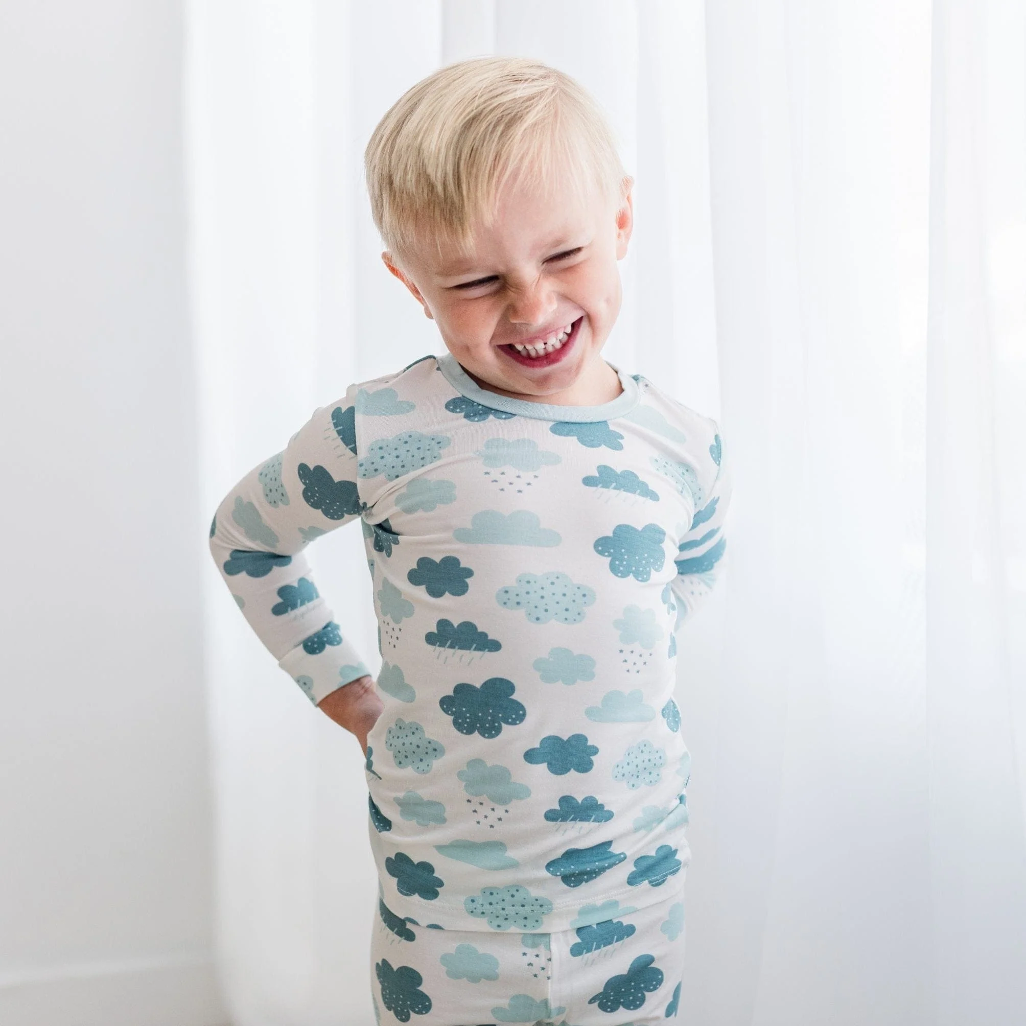 Bamboo Long Sleeve Pajama Set - Natural Cloudy Sky - Image 2