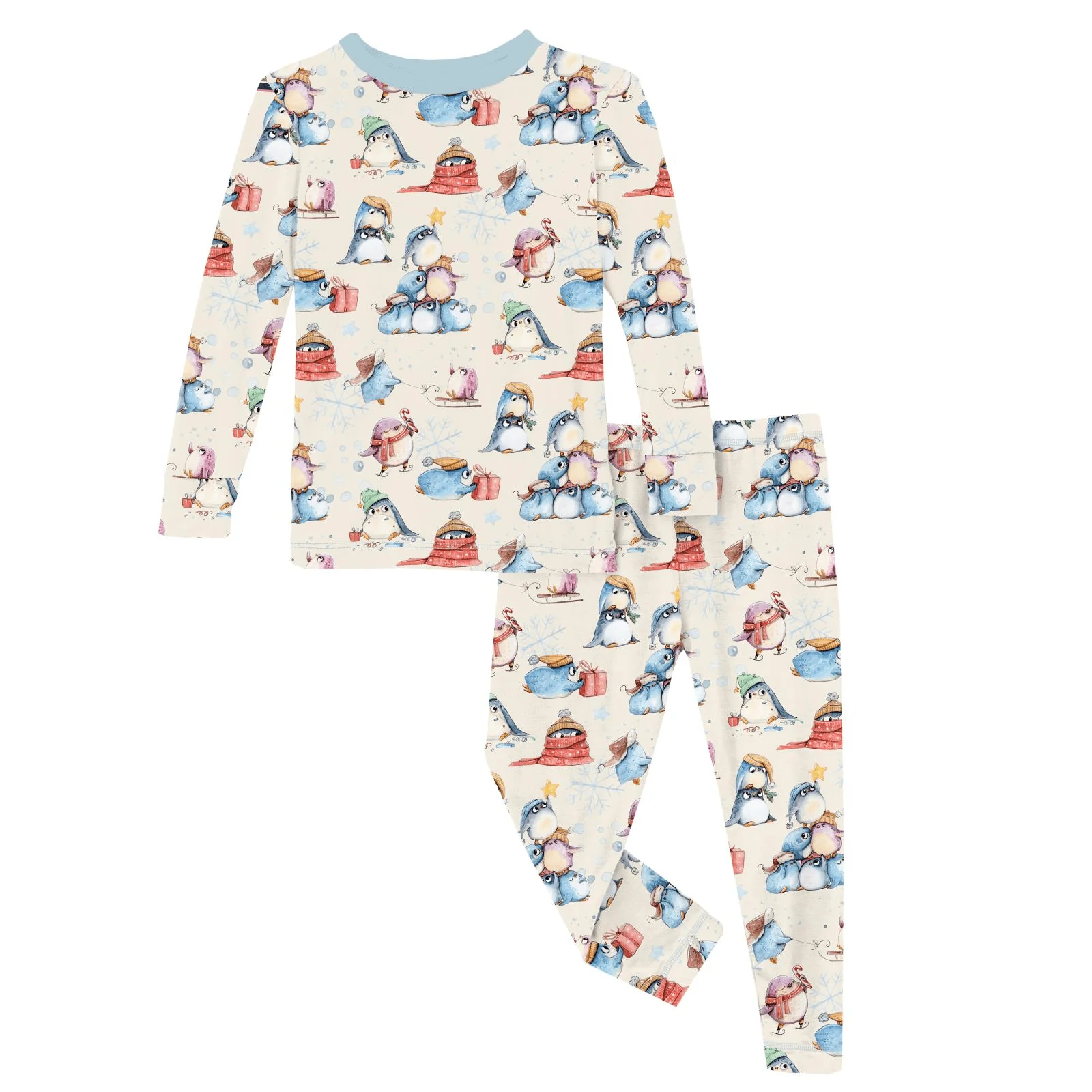Bamboo Long Sleeve Pajama Set - Natural Silly Penguins - Image 3