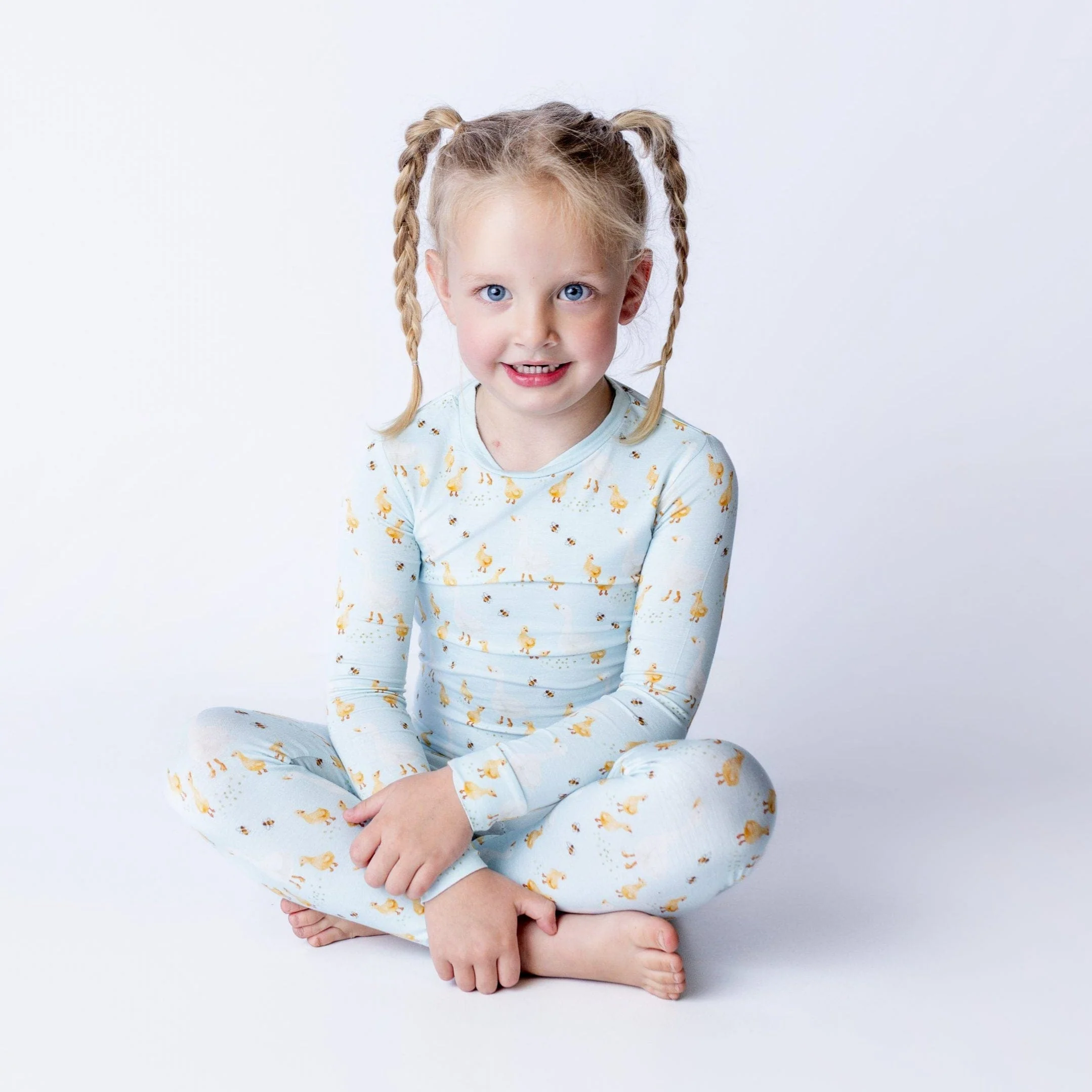 Bamboo Long Sleeve Pajama Set - Spring Sky Feeding Ducks - Image 2