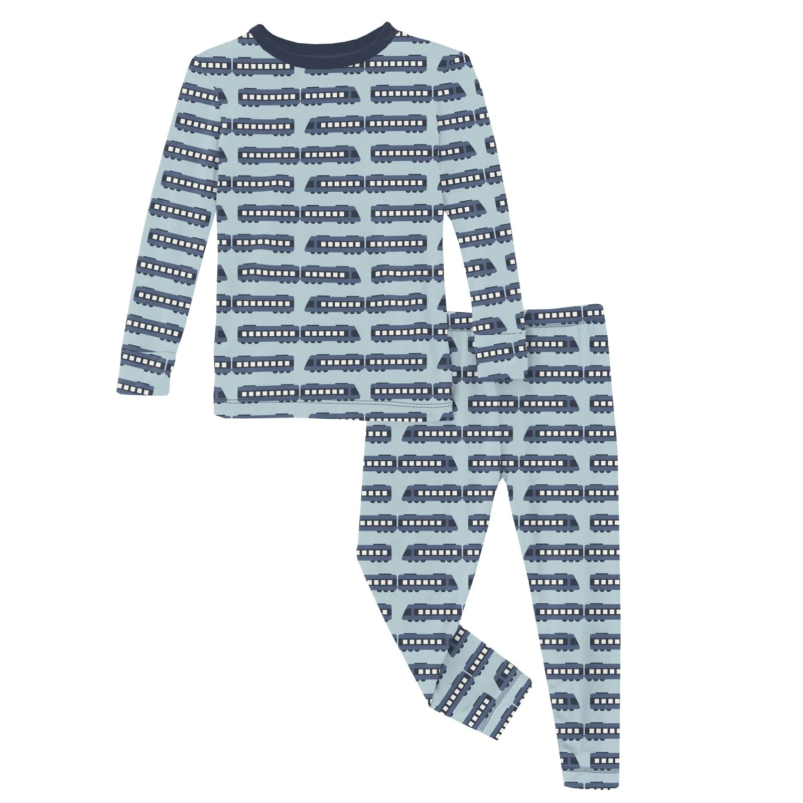 Bamboo Long Sleeve Pajama Set - Spring Sky London Trains - Image 3