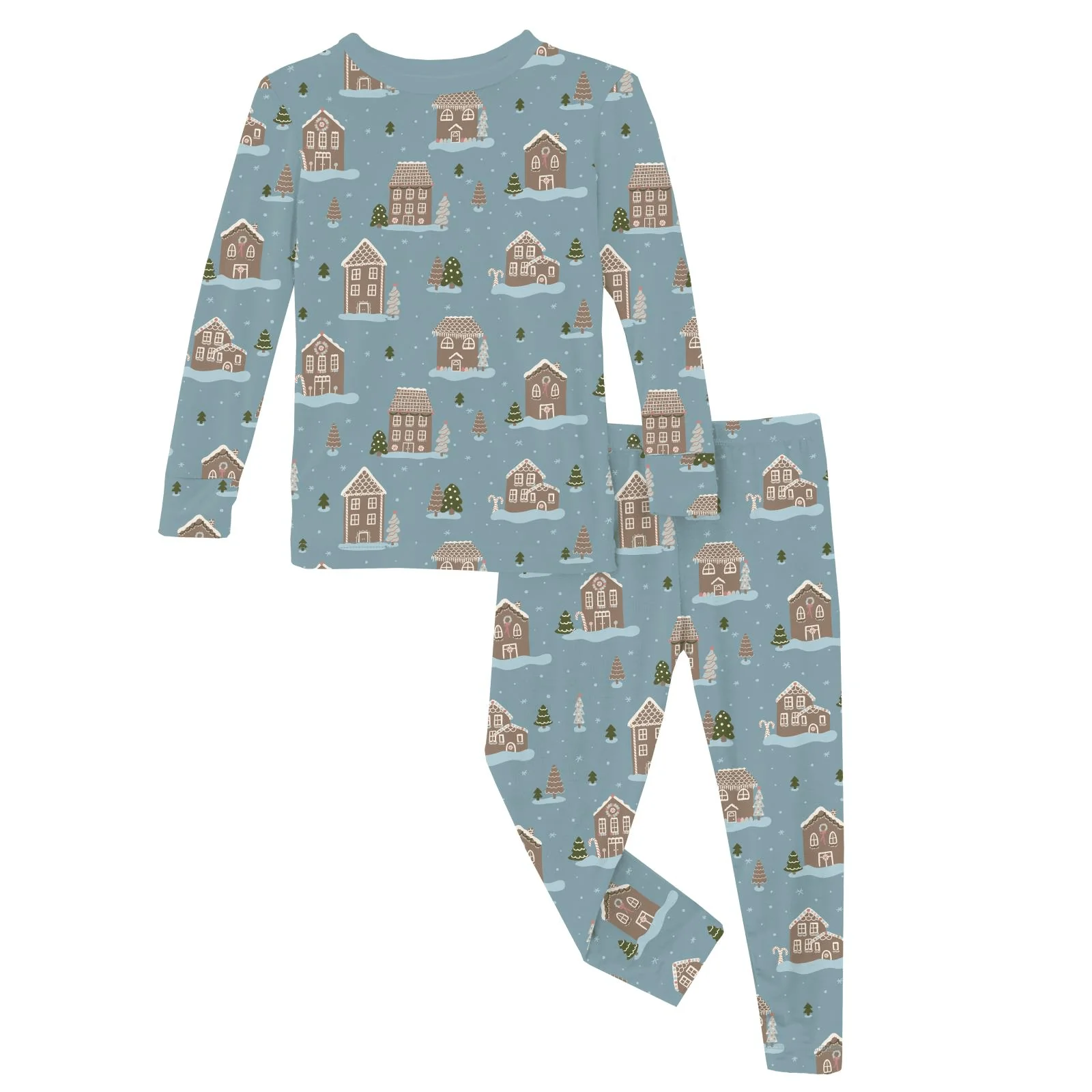 Bamboo Long Sleeve Pajama Set - Stormy Sea Gingerbread Town - Image 2