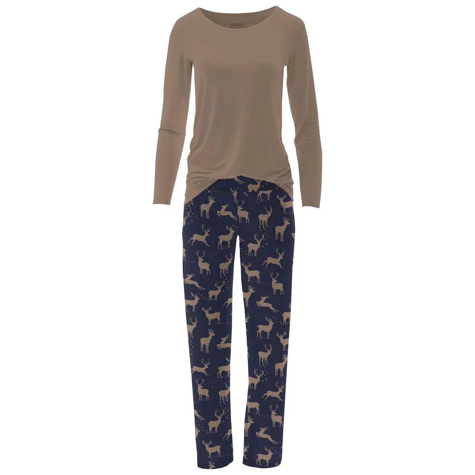 Bamboo Long Sleeve Relaxed Tee & Pajama Pants Set - Peacoat Elk - Image 2