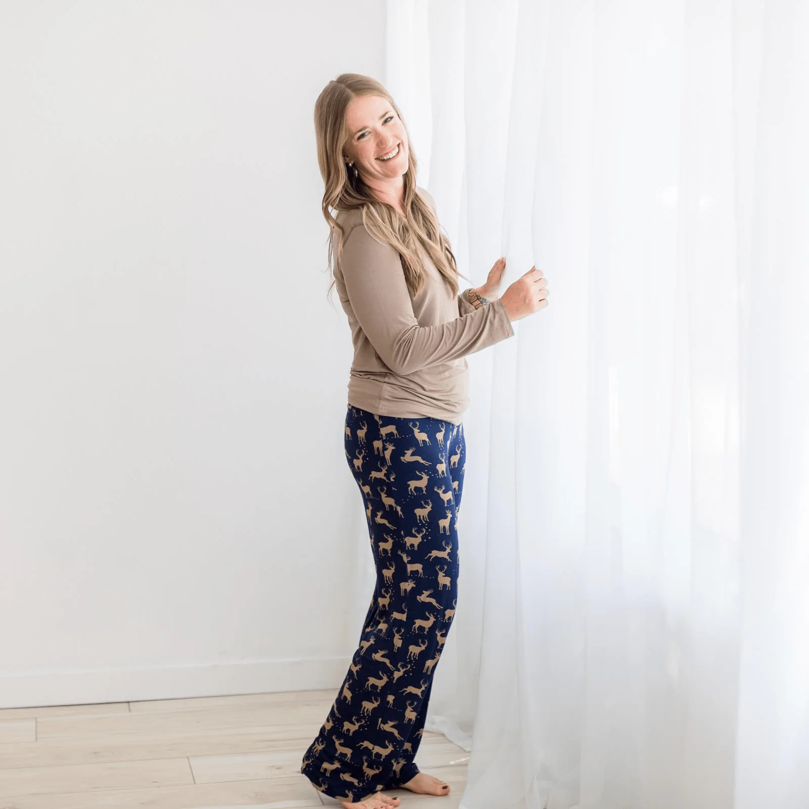 Bamboo Long Sleeve Relaxed Tee & Pajama Pants Set - Peacoat Elk - Image 3