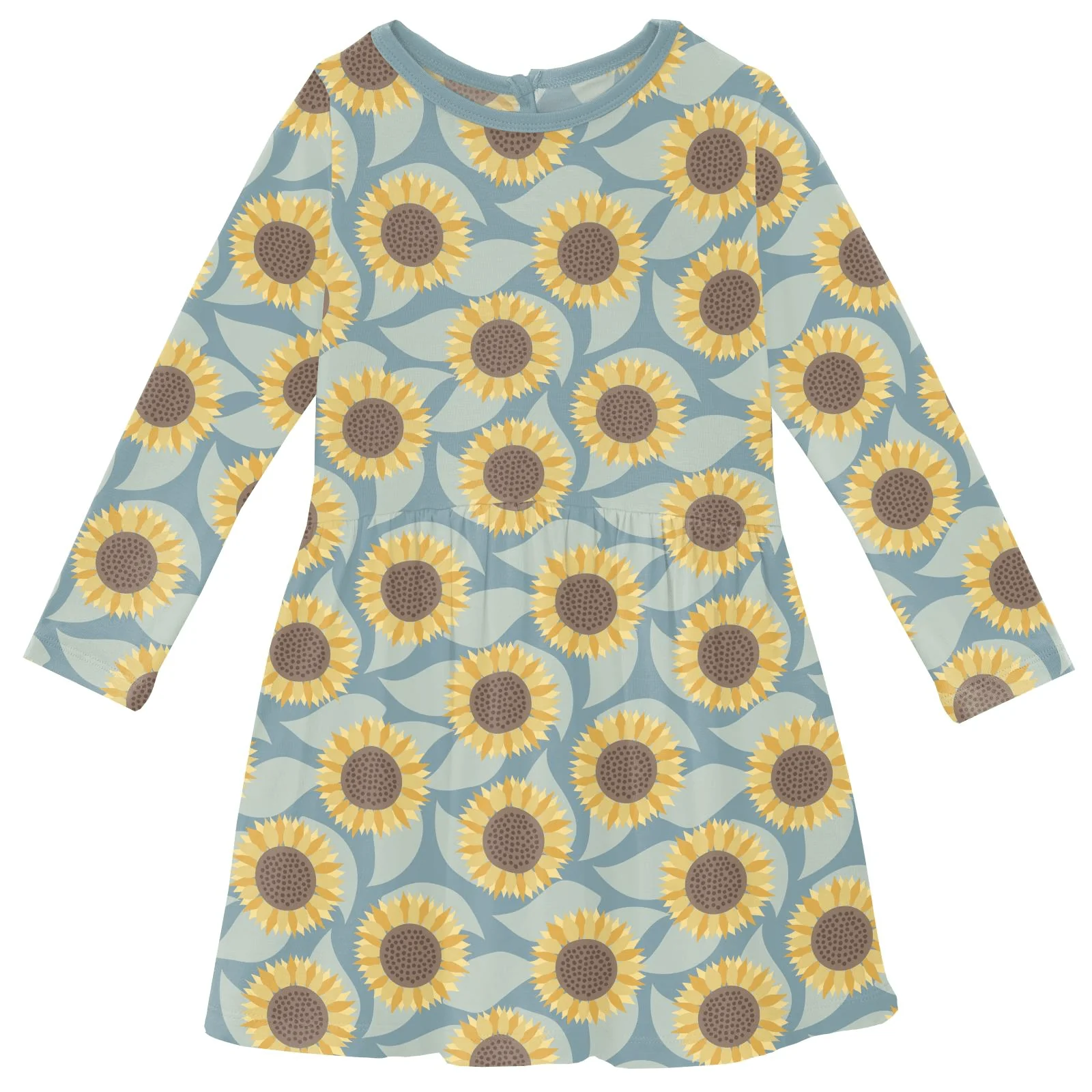 Bamboo Long Sleeve Twirl Dress with Pockets - Stormy Sea Sunflower - Image 2