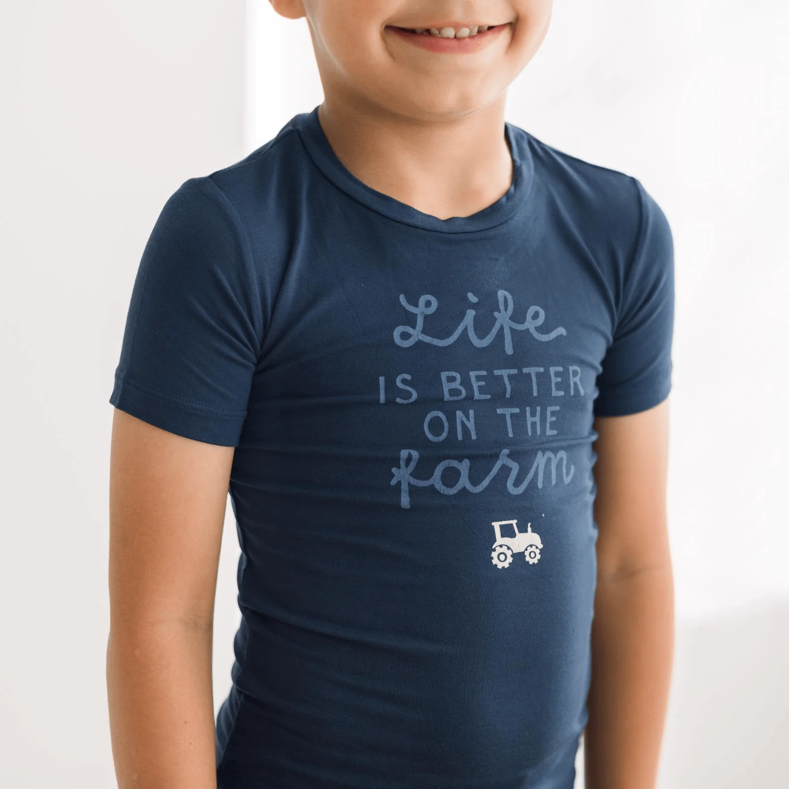 Bamboo Short Sleeve Graphic Tee Pajama Set - Denim Tractors & Windmills - Image 2