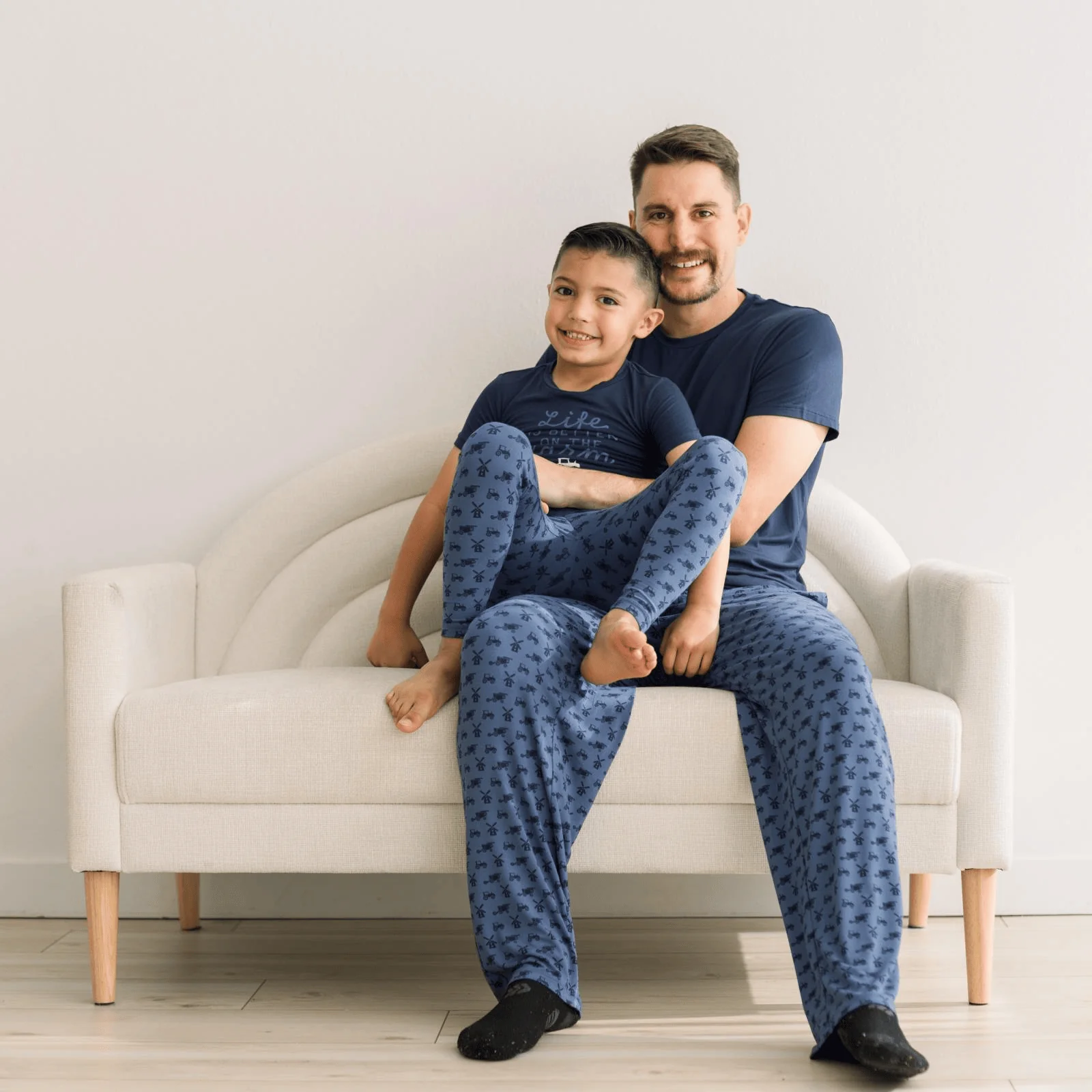 Bamboo Short Sleeve Graphic Tee Pajama Set - Denim Tractors & Windmills - Image 4