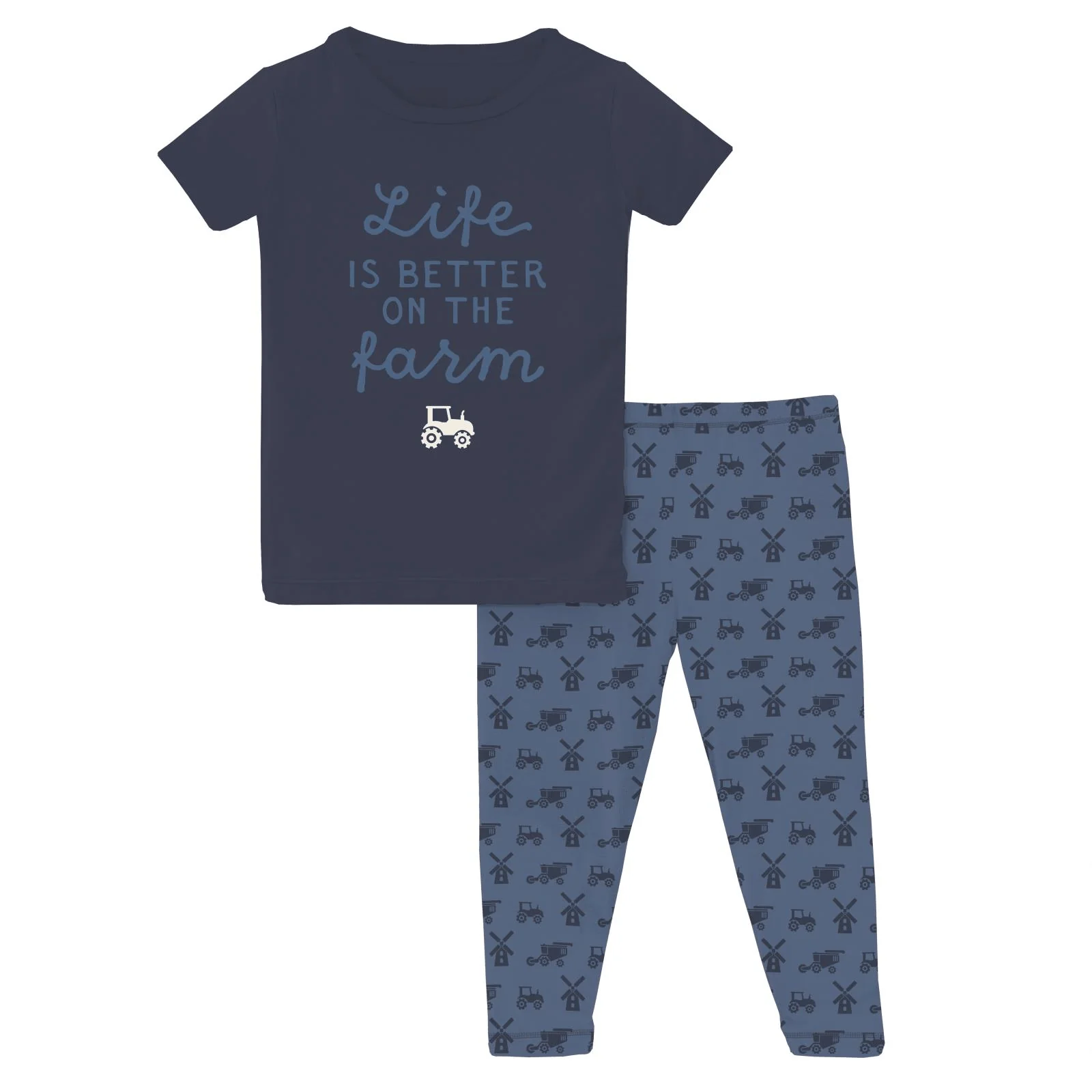 Bamboo Short Sleeve Graphic Tee Pajama Set - Denim Tractors & Windmills - Image 5