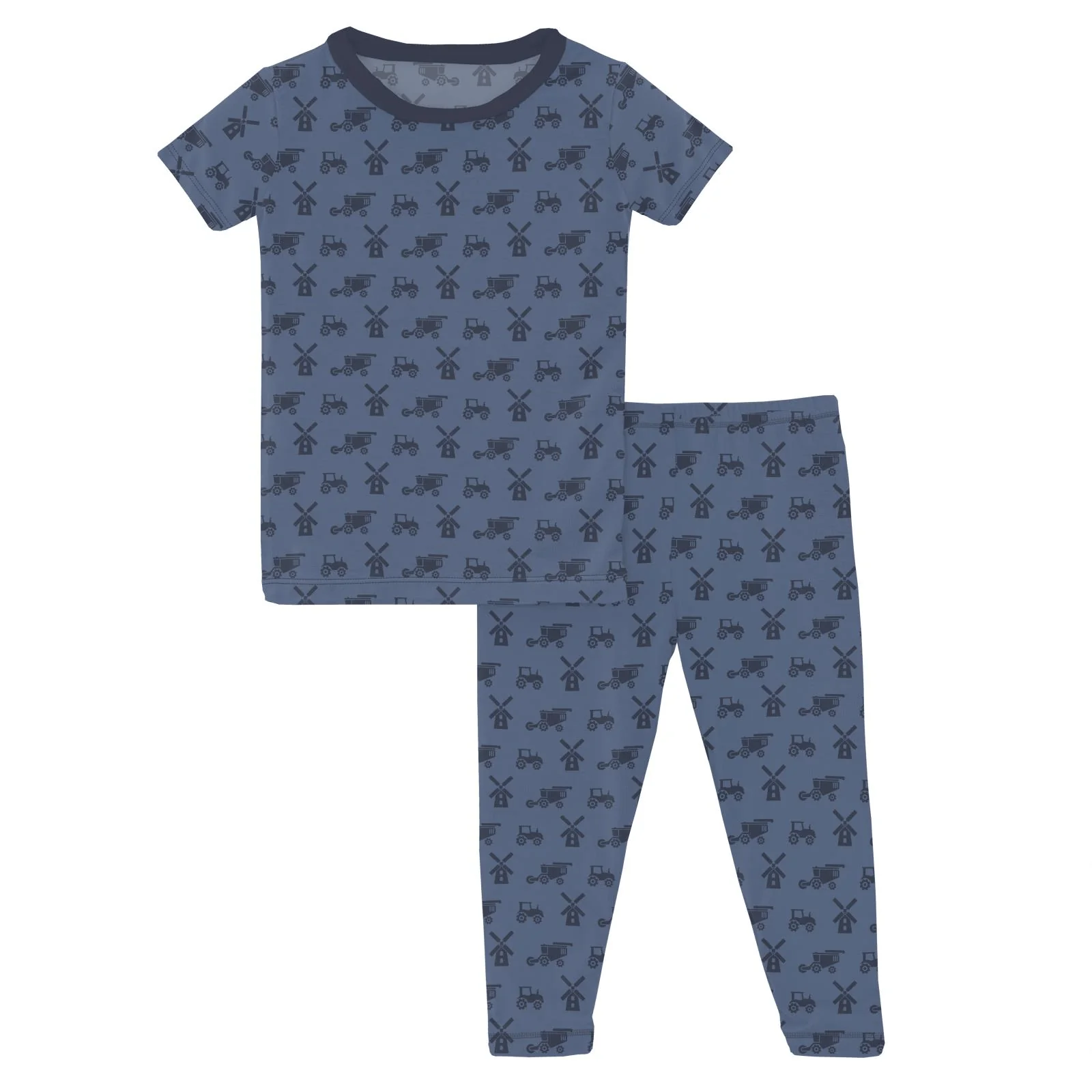 Bamboo Short Sleeve Pajama Set - Denim Tractors & Windmills