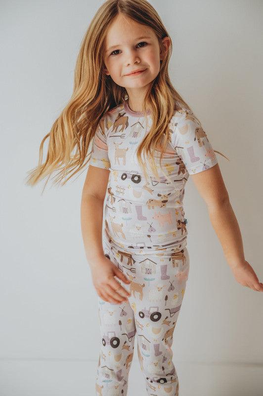Bamboo Short Sleeve Pajama Set - Latte Morning on the Farm - Image 2