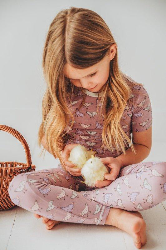 Bamboo Short Sleeve Pajama Set - Lavender Chickens - Image 2