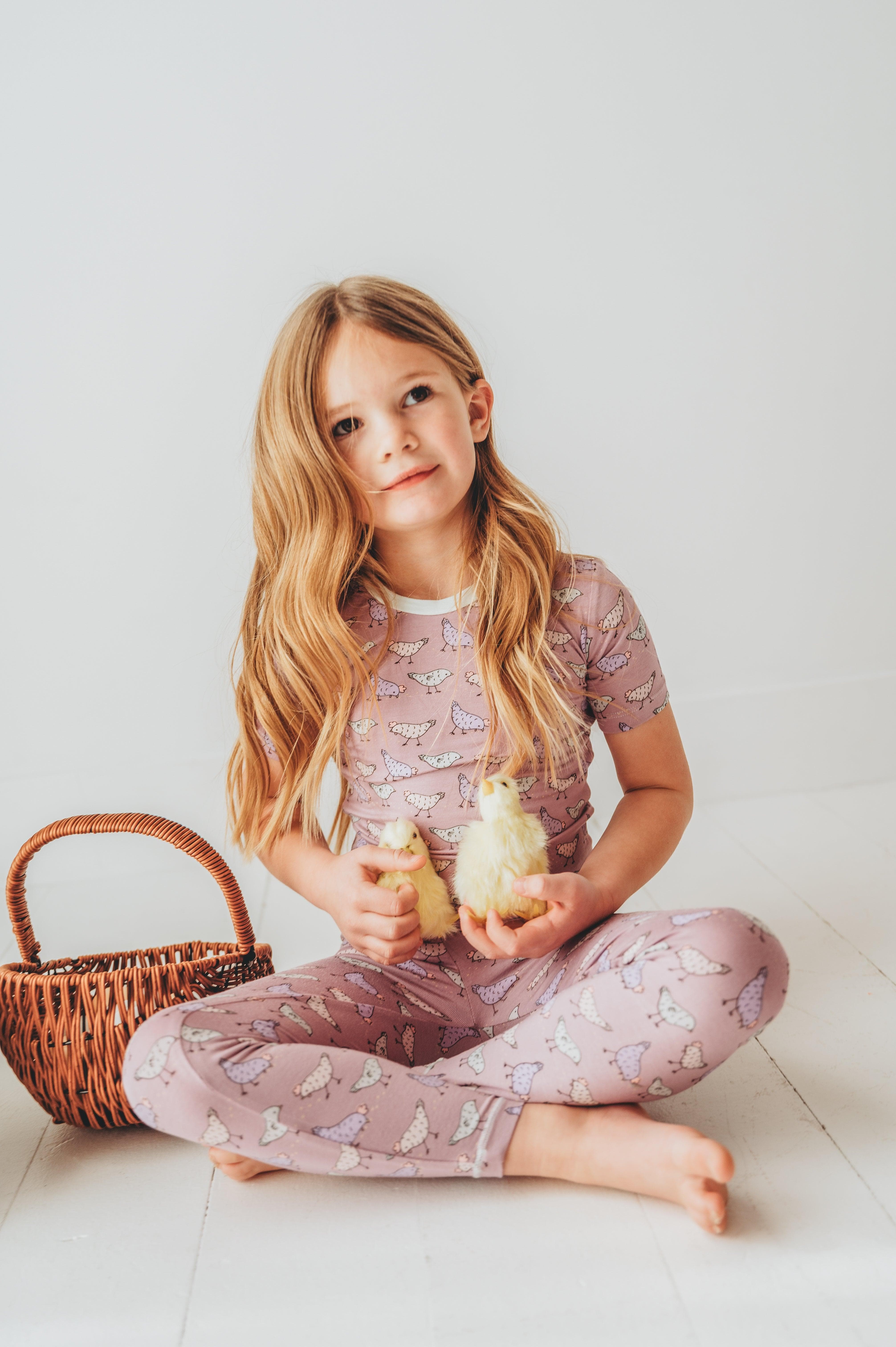 Bamboo Short Sleeve Pajama Set - Lavender Chickens - Image 6