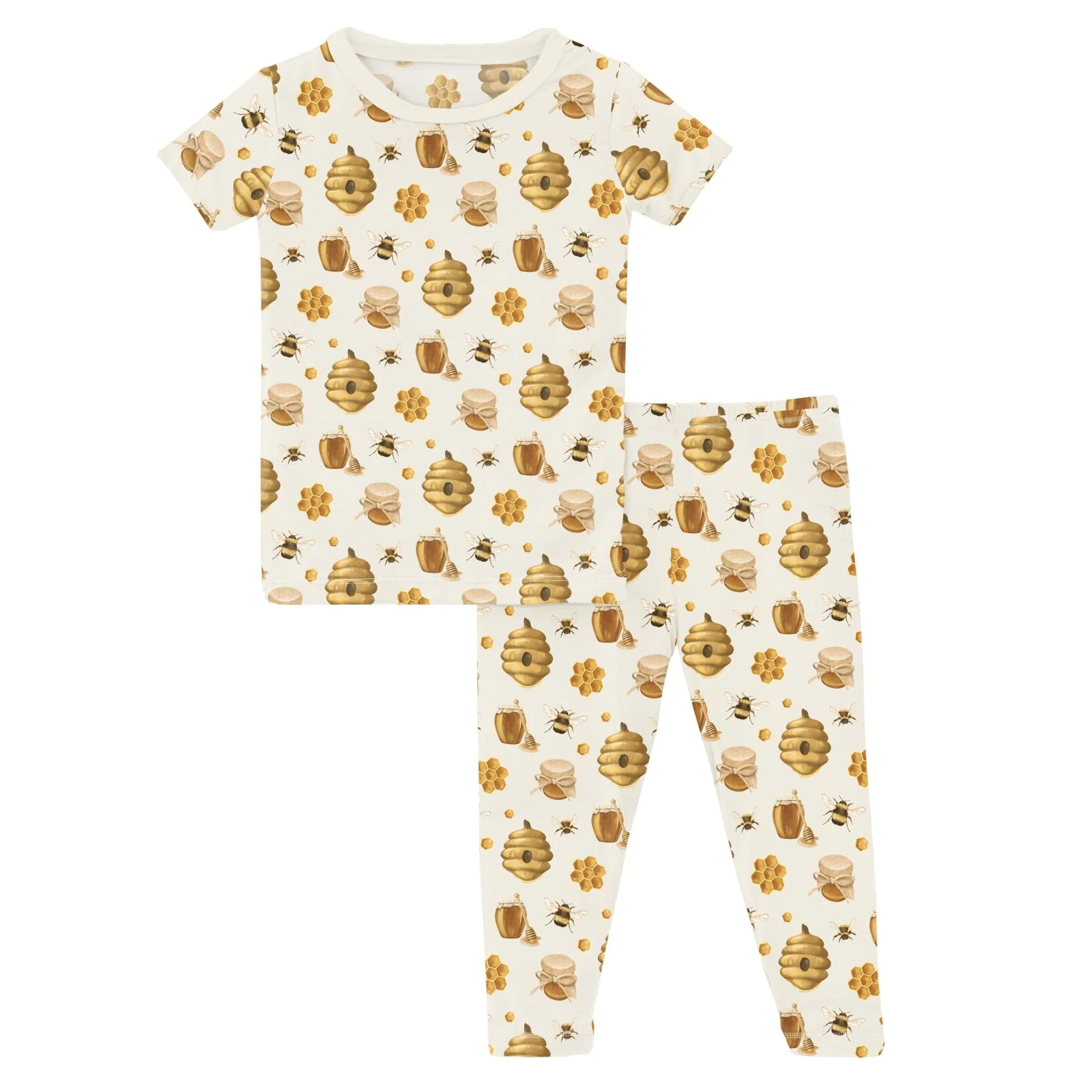 Bamboo Short Sleeve Pajama Set - Natural Bees & Honey