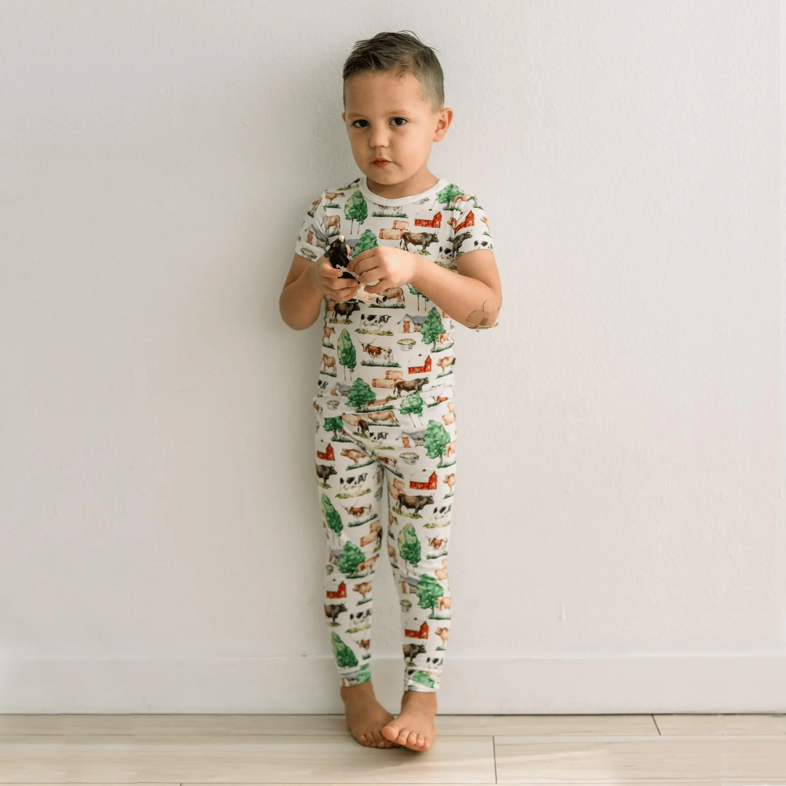 Bamboo Short Sleeve Pajama Set - Natural Grazing Cows - Image 4