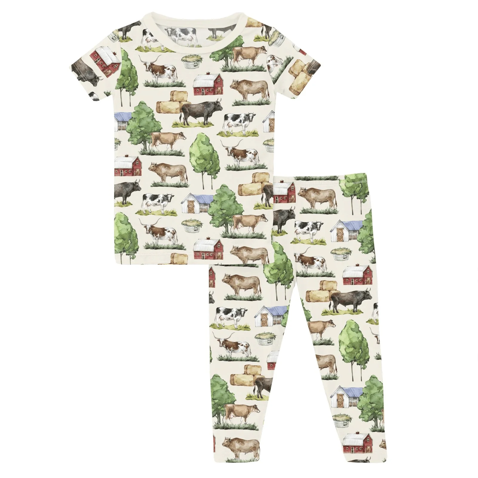 Bamboo Short Sleeve Pajama Set - Natural Grazing Cows - Image 5