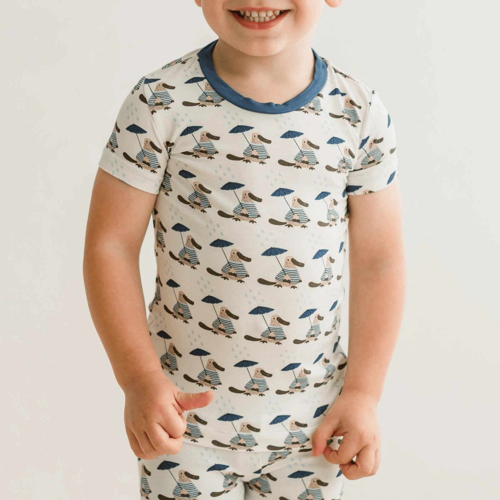 Bamboo Short Sleeve Pajama Set - Natural Rainy Day Platypus - Image 2