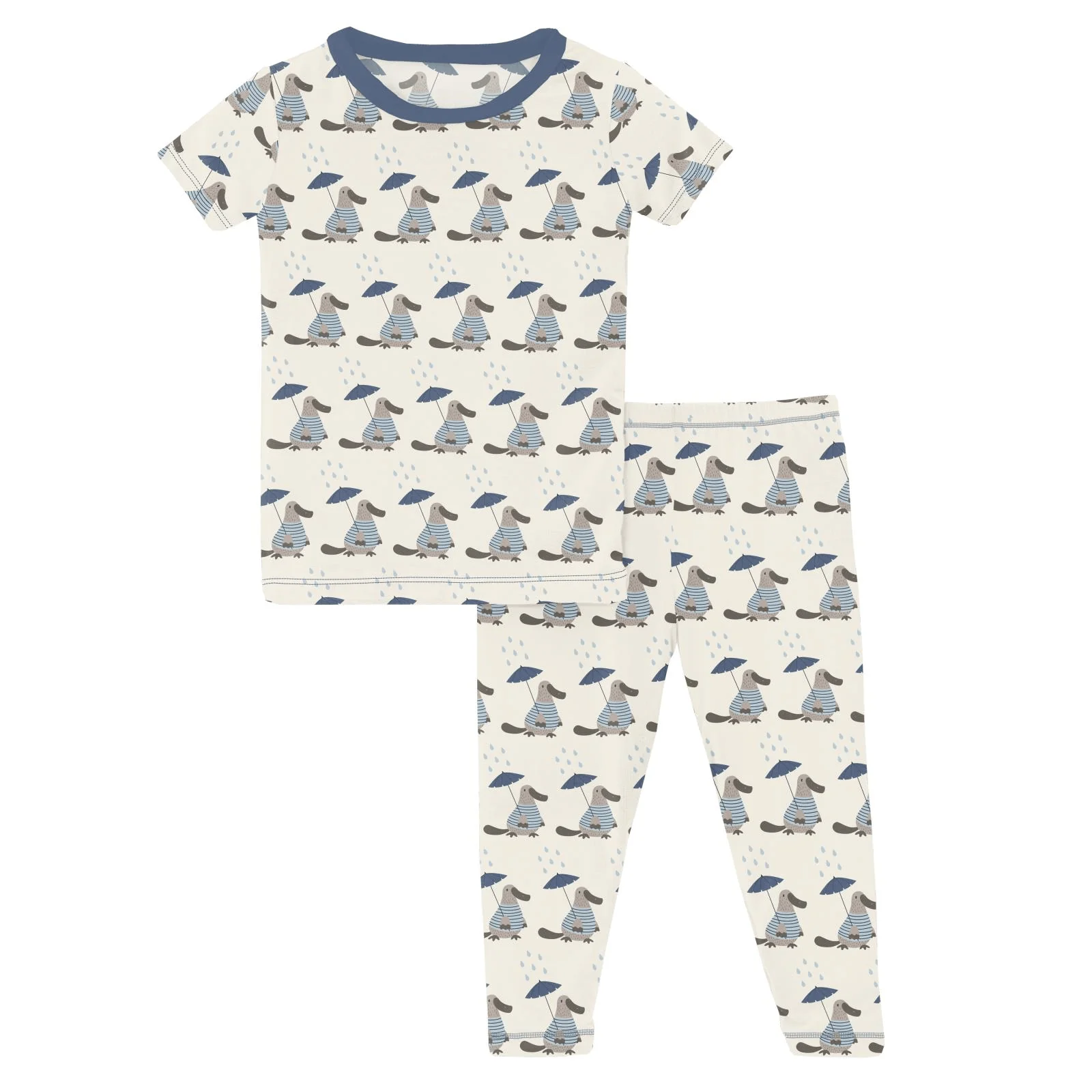 Bamboo Short Sleeve Pajama Set - Natural Rainy Day Platypus - Image 6