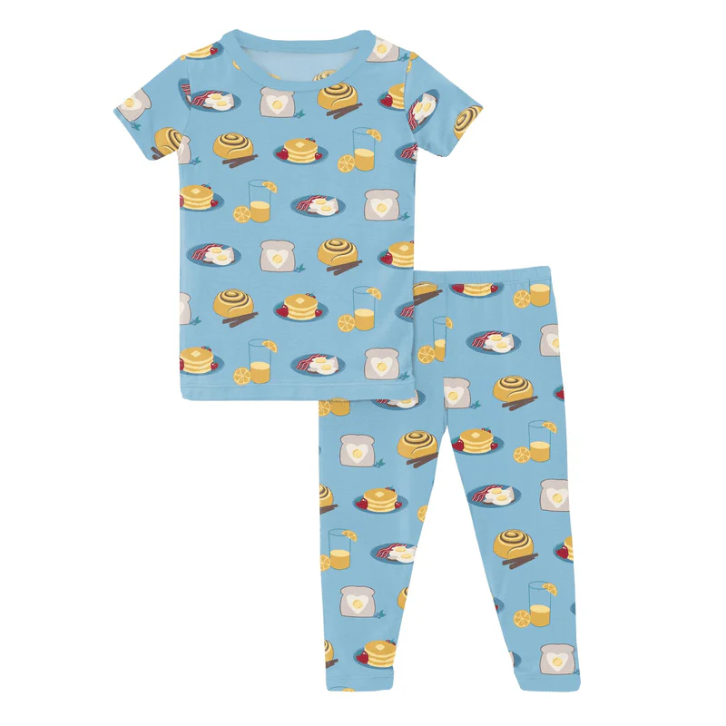 Bamboo Short Sleeve Pajama Set - Seaside Blue Breakfast in Bed