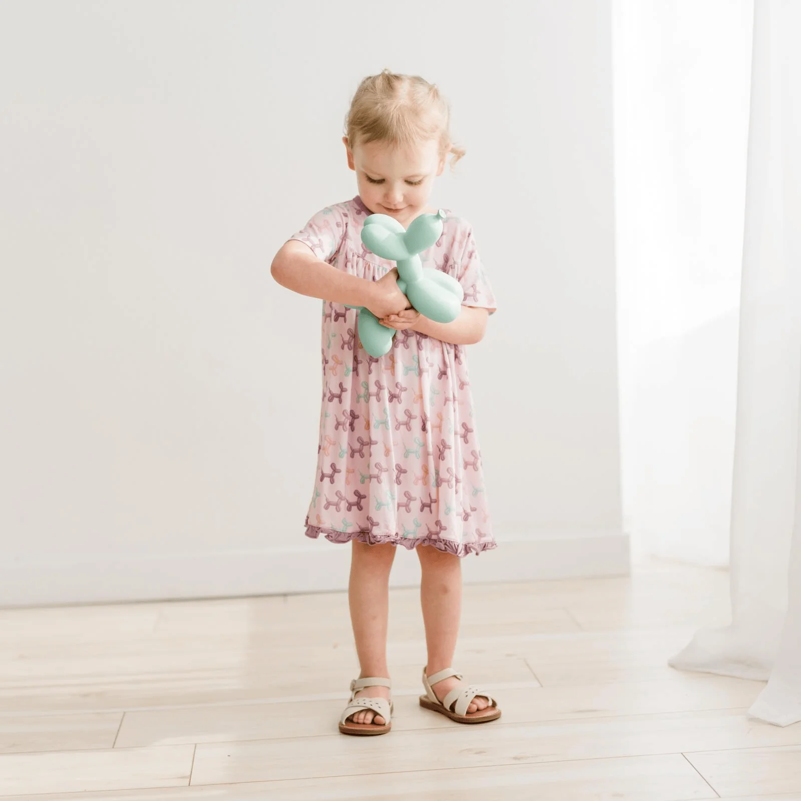 Bamboo Short Sleeve Swing Dress - Shrinking Violet Balloon Dogs - Image 3